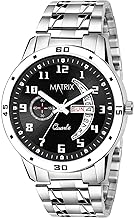 Matrix Blue, Black & Silver Dial, Day & Date Functioning, Stainless Steel Strap Analog Watch for Men & Women