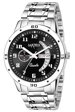 Matrix Blue, Black & Silver Dial, Day & Date Functioning, Stainless Steel Strap Analog Watch for Men & Women
