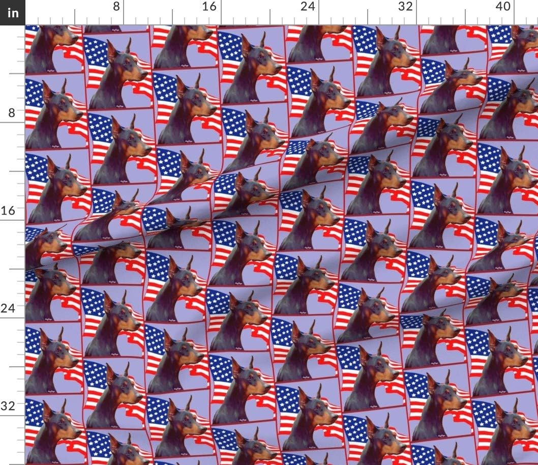 Spoonflower Fabric - Doberman Pinscher Flag Dogs Flags Red White Blue Stars Stripes Printed on Petal Signature Cotton Fabric by The Yard - Sewing Quilting Apparel Crafts Decor
