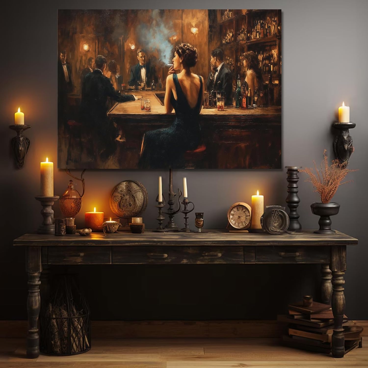 CIDLNMY Prohibition Speakeasy Canvas Wall Art, Vintage 1920's Nightlife Poster, Cocktail Bar Lounge Wall Art Ready To Hang Aesthetic Room Decor (Speakeasy-4,16×24 inch)