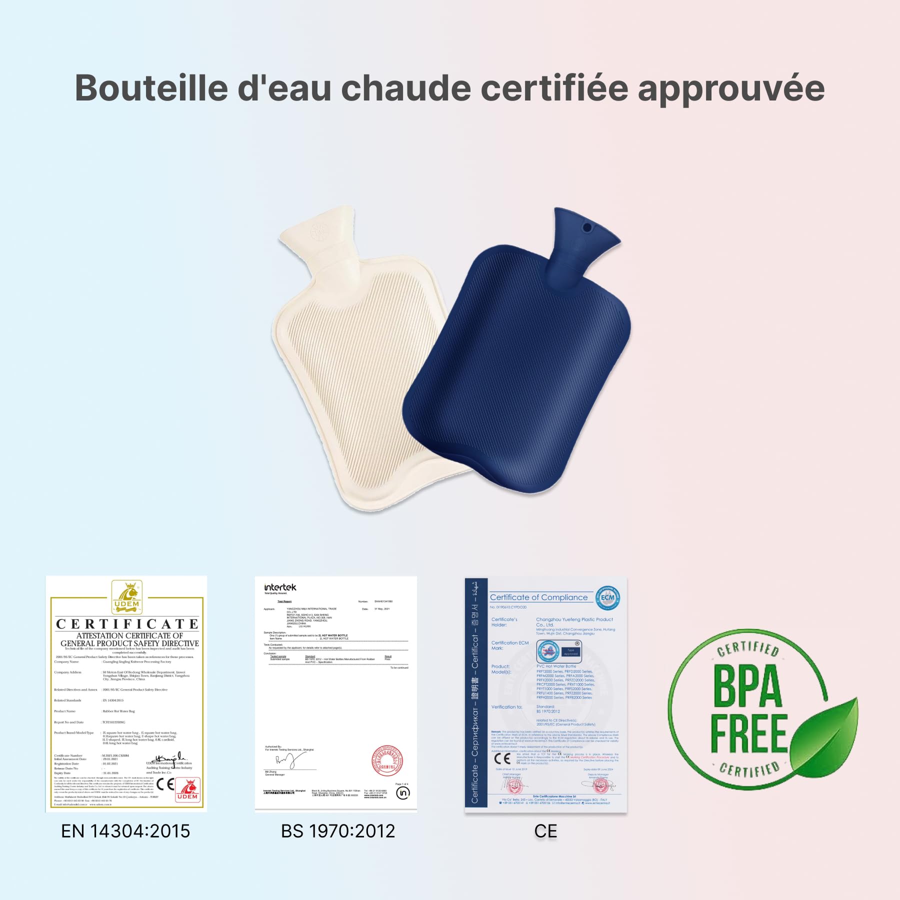 sac d’eau chaude 2000ML chauffe et compresse froide chaude recongelée avec rayures classiques pour soulager la douleur thérapie froide chaude