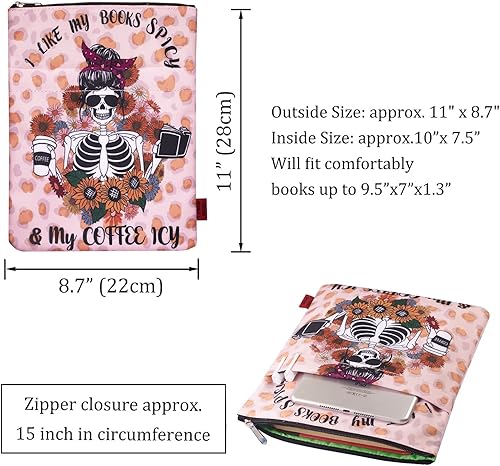 Miniatura 4 de LParkin I Like My Books Spicy and My Coffee ICY - Funda para libro con cremallera para amantes de los libros (I Like My Books Spicy and My Coffee