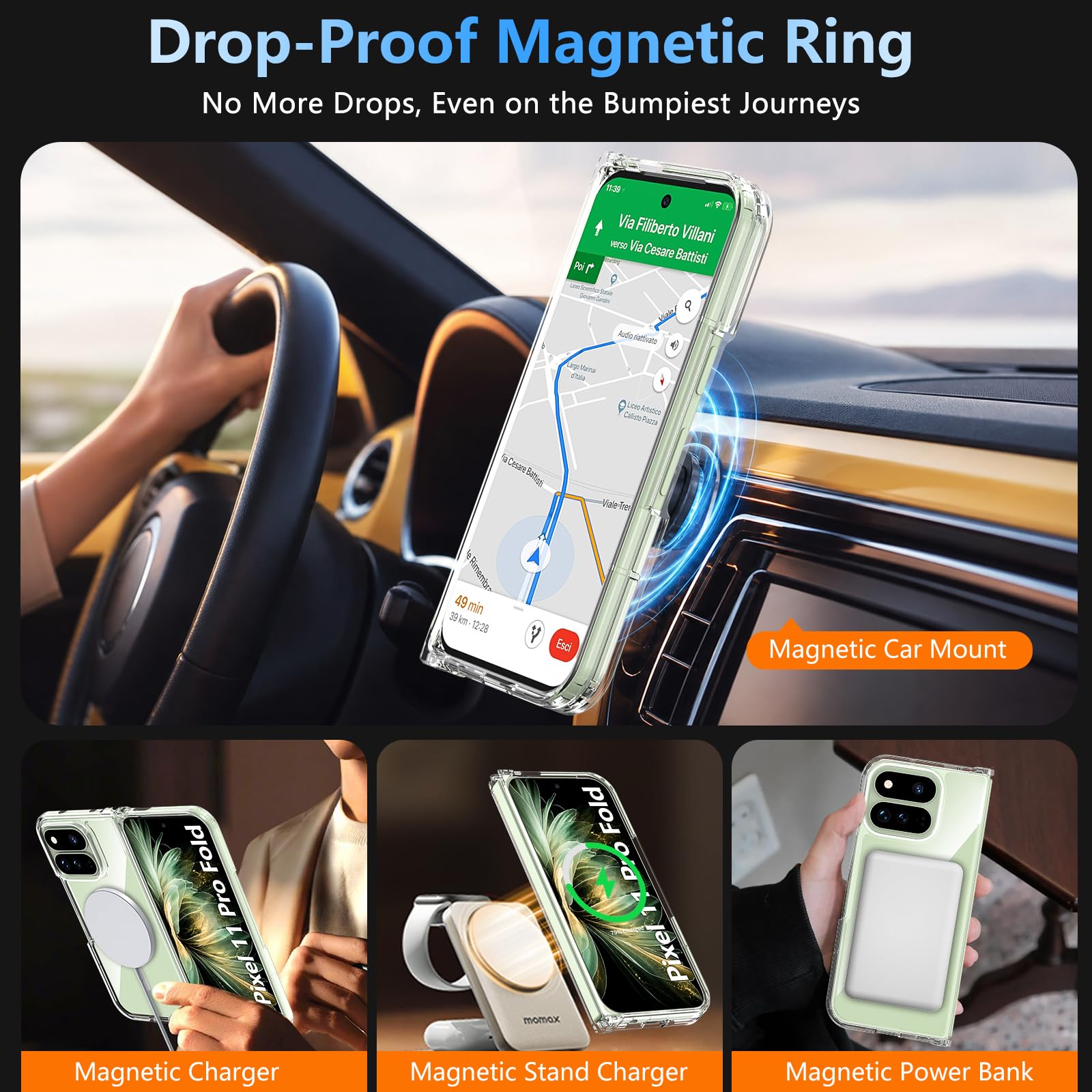Hensinple Custodia magnetica pieghevole per Google Pixel 11 Pro | Compatibile con MagSafe, Slim Fit, ricarica magnetica, custodia trasparente antiurto per Pixel 11 Pro Fold