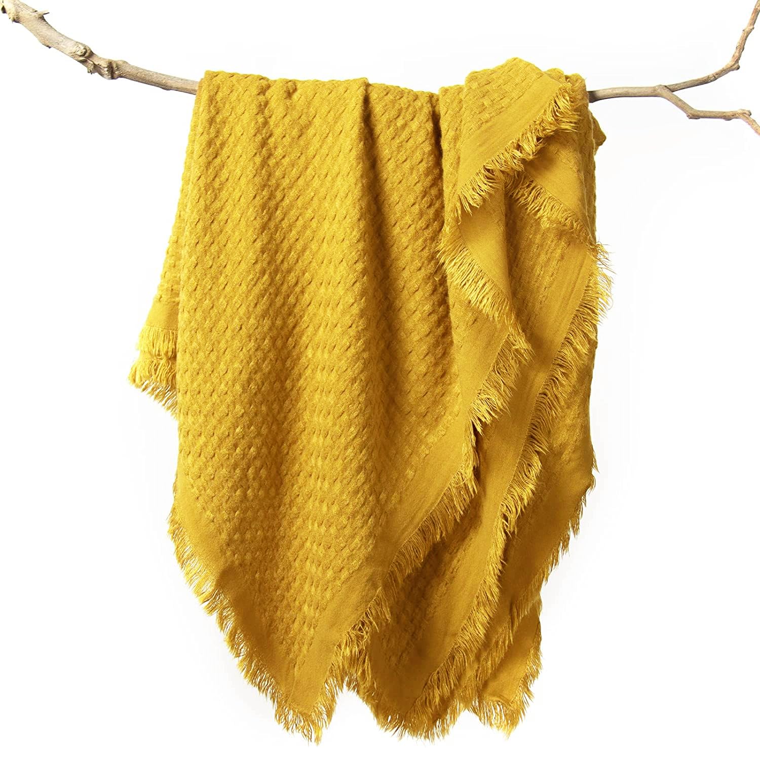 lifeinFall Throw Blanket for Couch-Soft Boho Knitted Throw Blanket,Cozy Yellow Waffle Throw,Small Farmhouse Lightweight Blanket&Throw for Autumn, Woman,Bed,Chair,Sofa,Home Decor(Yellow/Gold,50*60")