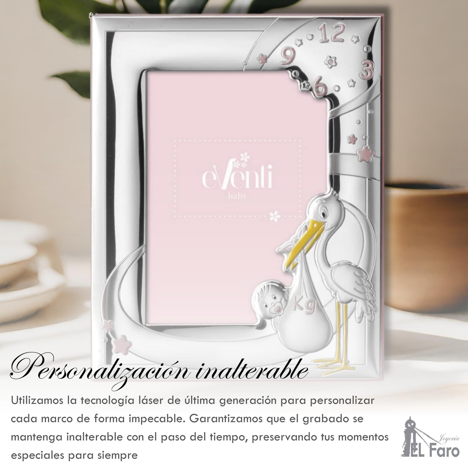 JOYERIA EL FARO | Marco de foto bautizo | Marco de plata bebe | Grabado personalizado | Presentación en estuche premium | Un regalo para toda la vida (13 x 18 CM)