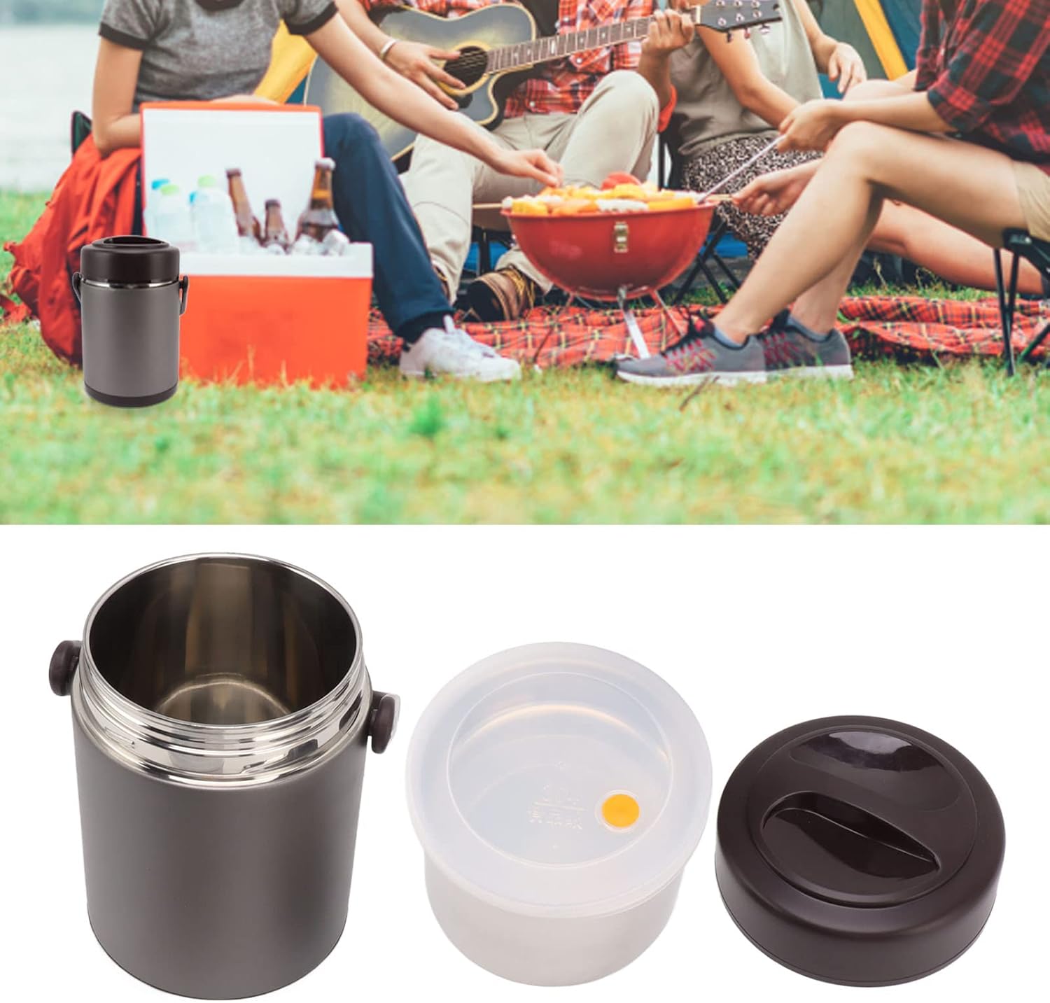 Topyond Thermos for Hot Food Lunch Box 2L Food Thermal Stainless Steel Multi-Layer Vacuum Jar for Hot & Cold Food, Large Capacity Proof Soup Preservation for Camping Work Outdoors Gray