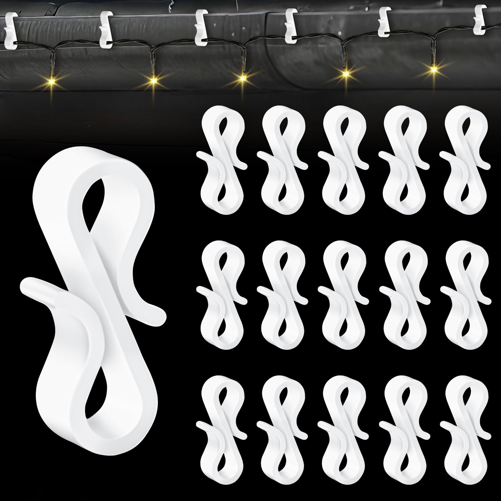 Dalugo Gutter Clips for Outdoor Lights, 120 Pcs White Mini Plastic S Gutter Hooks for Hanging Icicle Fairy Light, Outside Christmas String Lights, Christmas Tree Decorations