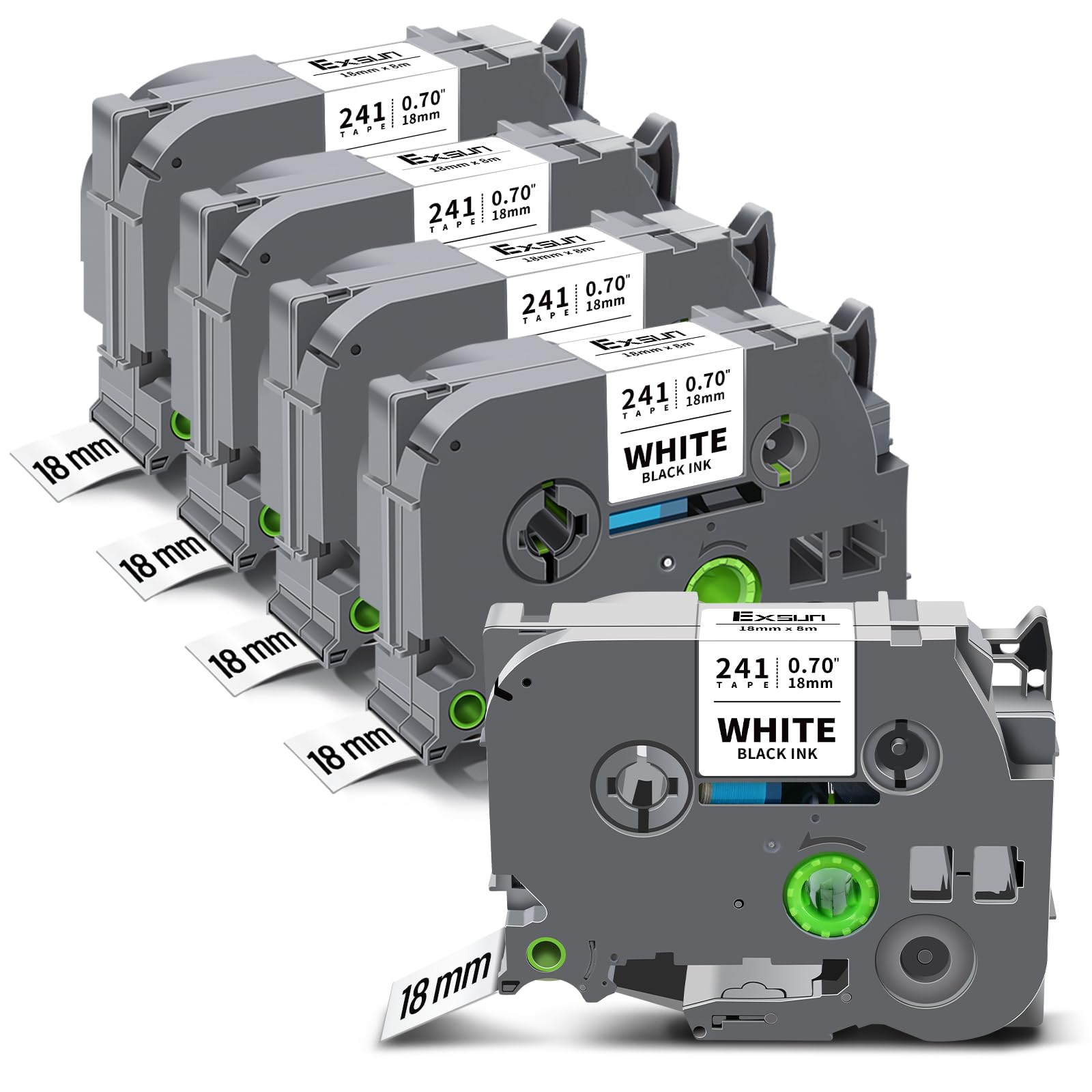 5x Nastro per Etichette Compatibile TZe-241 da 18 mm per Brother TZ Tape TZ-241 TZe241 per P-touch PT-2030 PT-D450VP PT-D400 PTE300VP PTE500VP PT-D600 PT-P750W Nero su Bianco, 18 mm x 8 m