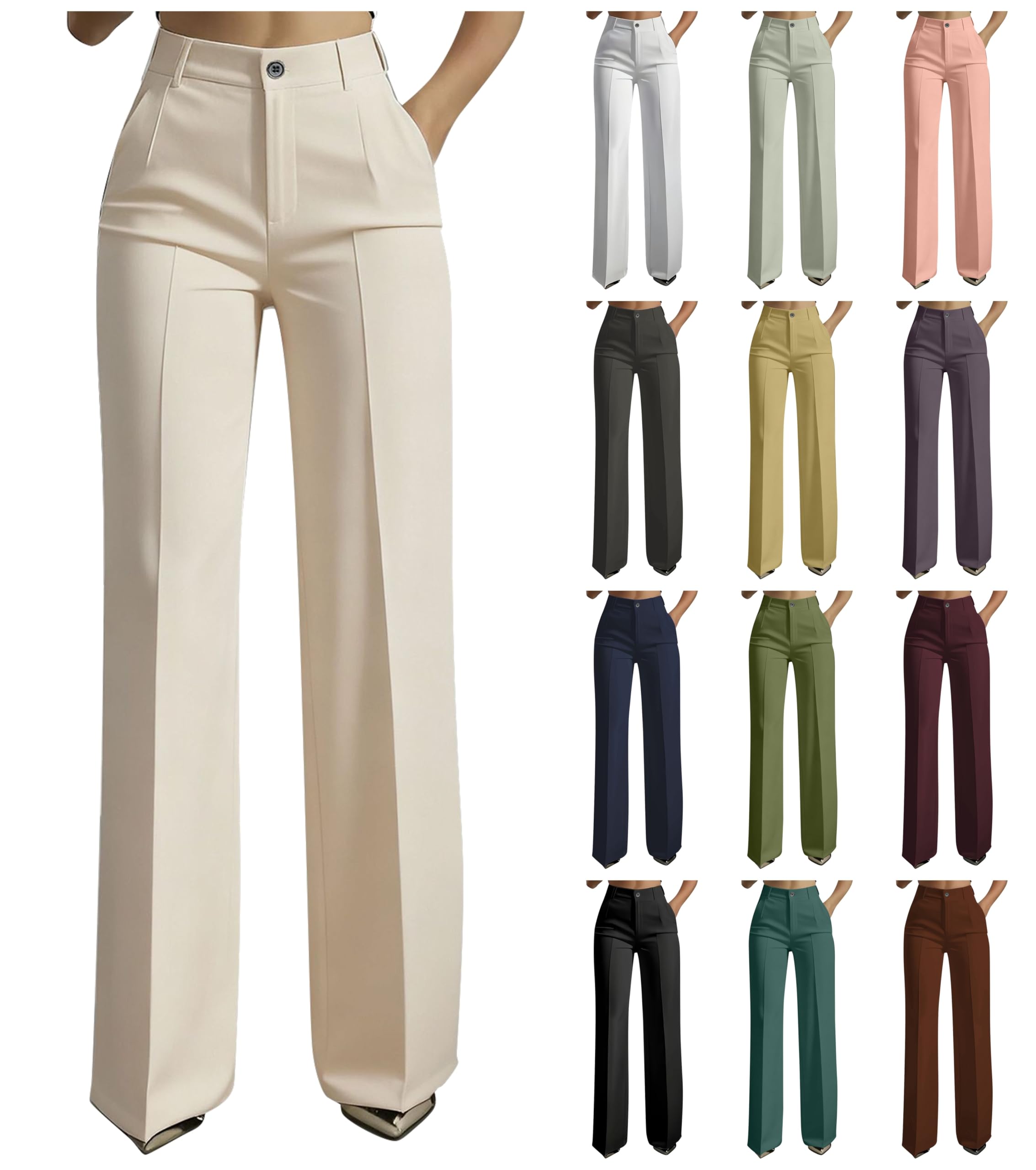 Dress Pants for Women Trendy 2026 High Waist Stretchy Work Pants Business Casual Straight Leg Trousers with Pockets — view 21
