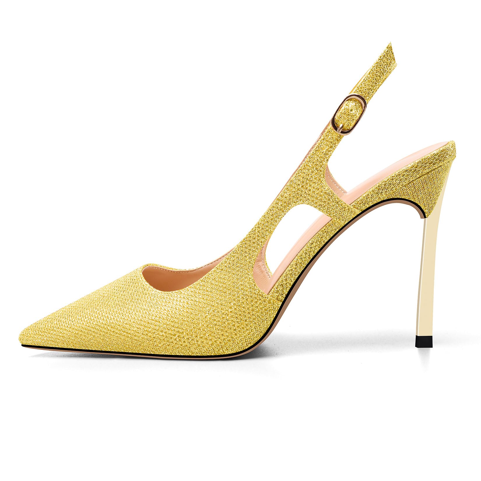 DearOnly Womens Close Pointed Toe Stiletto High Heel Slingback Pumps Sexy Glitter Wedding Prom Buckle Shoes 3.9 Inches Heels