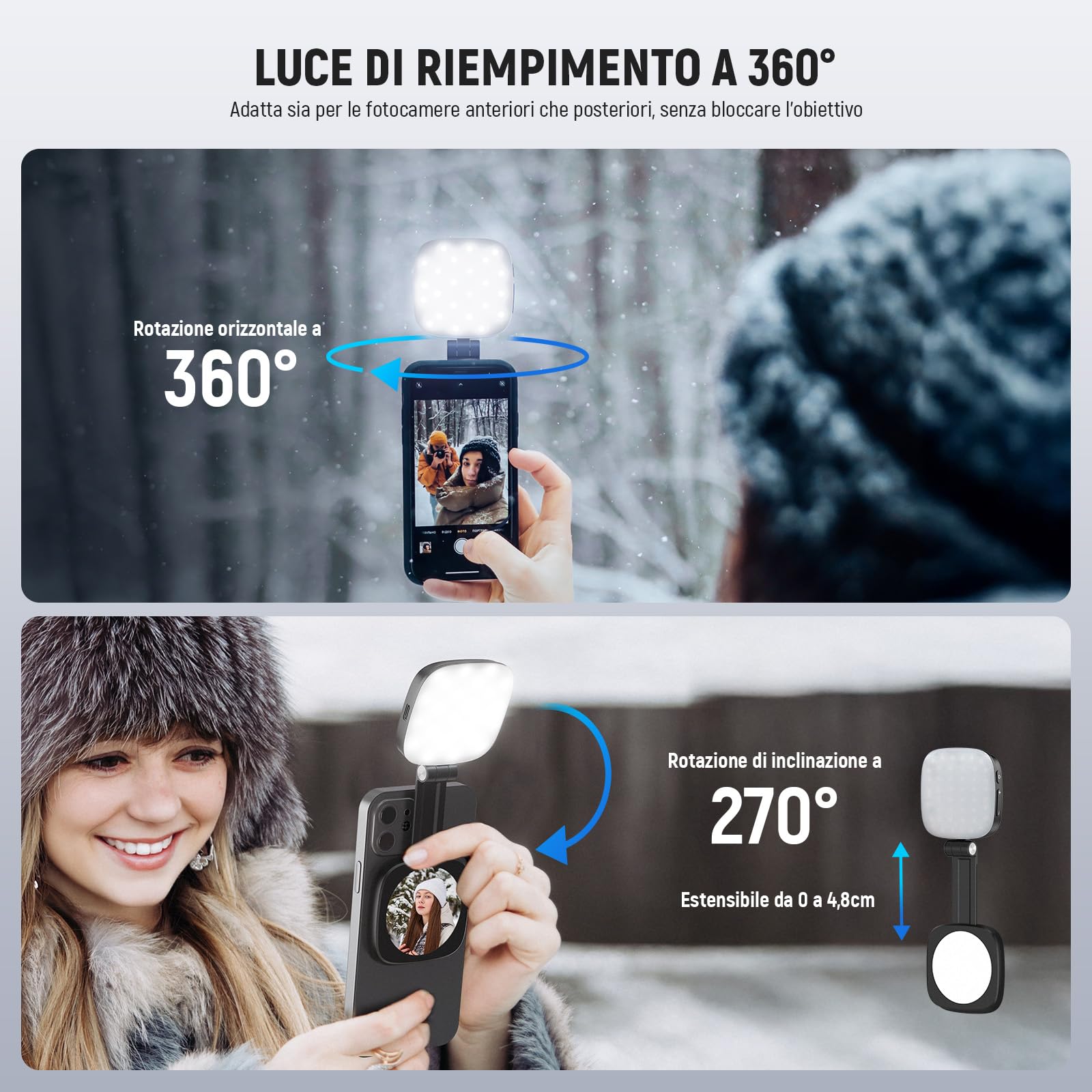 NEEWER BASICS Luce Selfie Magnetica Compatibile con MagSafe iPhone, Mini Ring Light LED Supporto Telefono da Tavolo con Specchio/Panno Pulizia per Zoom Trucco Registrazione Videoconferenza, Nero NL48B
