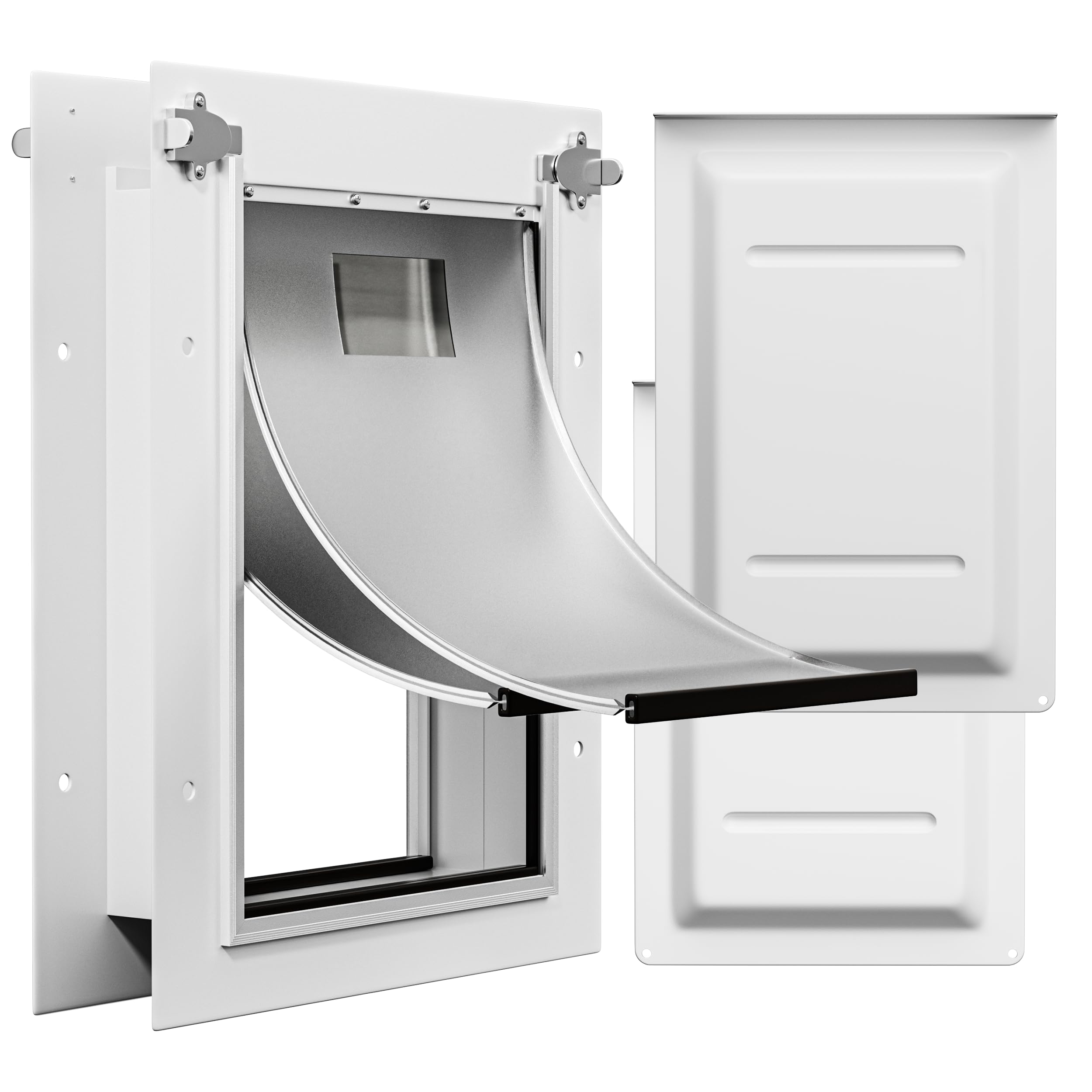 PETOUCH Medium Iron Dog Door Designed with Automatic Closing Magnetic Flap, Telescoping Tunnel & Lockable Sliding Panel for Extreme Weather