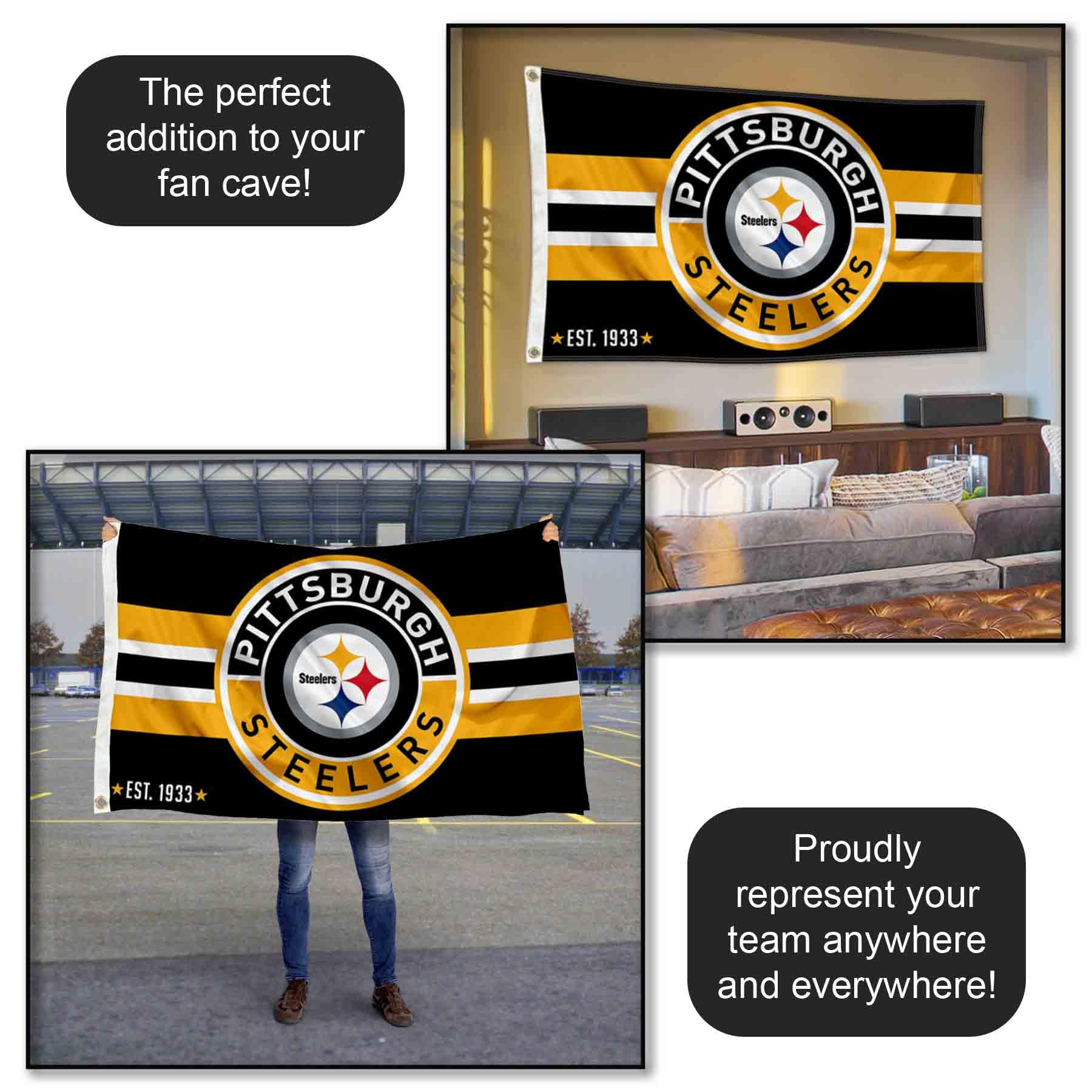 WinCraft Pittsburgh Steelers Patch Button Circle Logo Bandiera Grande 3x5 Banner