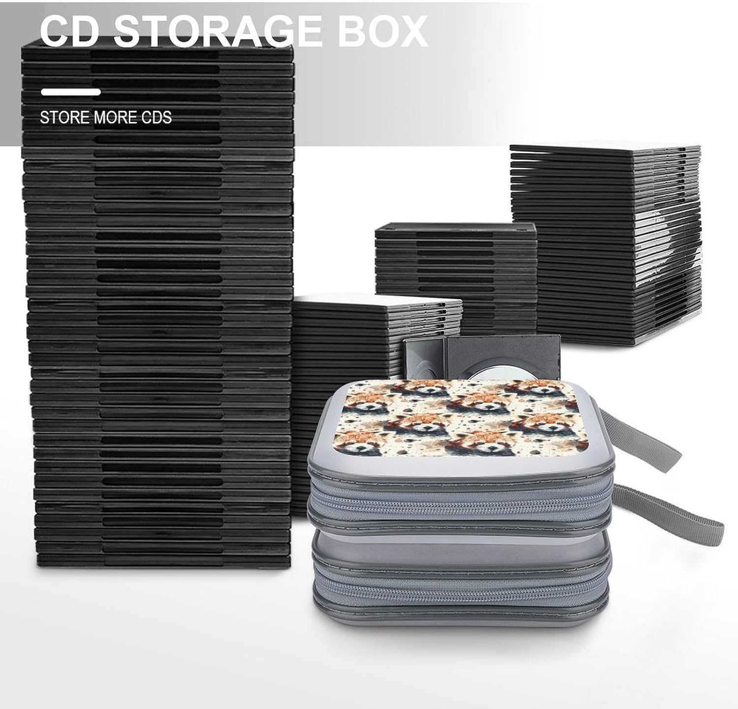 Watercolor Red Pandas Funny CD Cases Holder DVD Disc Portable Storage Binder Bag 40-Capacity