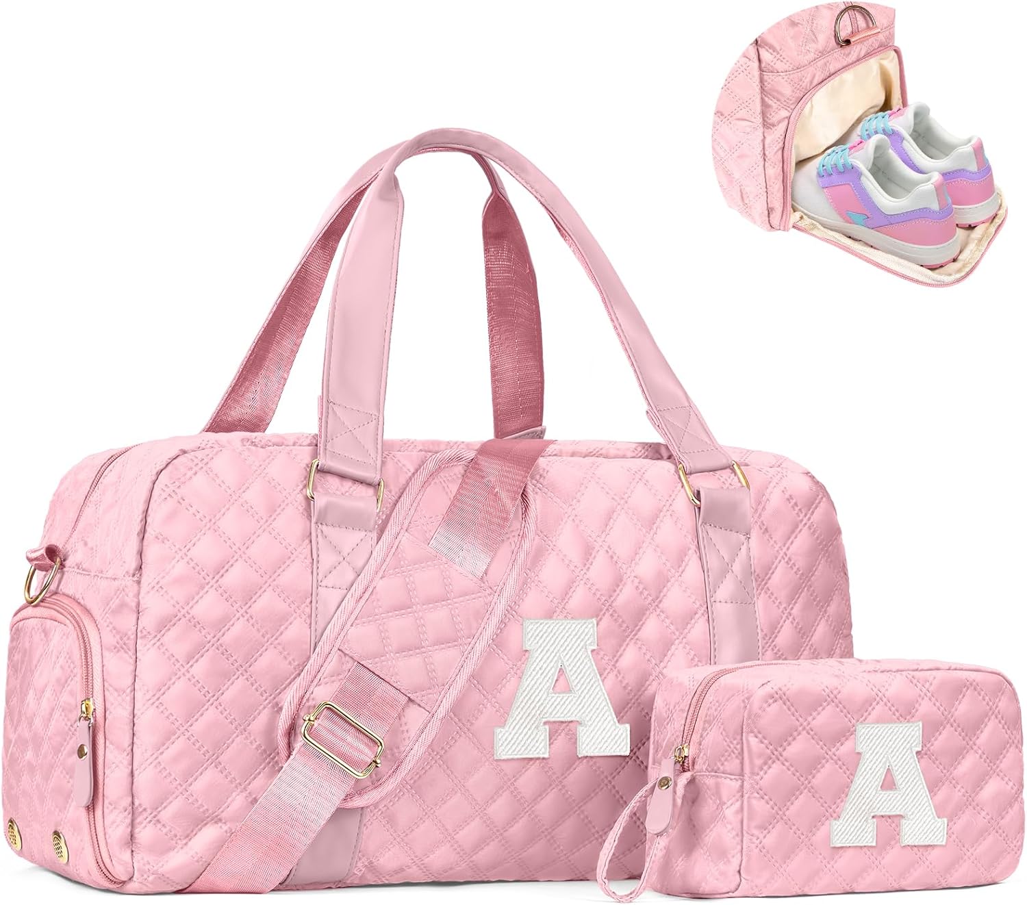 Initial Travel Duffle Bag Women Girls Gift: Personalized Weekender bags, Dance Cheer bag Sports for Girl, Kid Gymnastics Bags, Birthday Gifts for Women Girls Kids Teens Mom Teacher