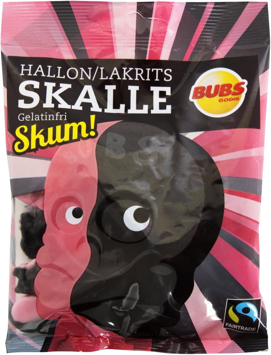 2 Bags x 90g of Bubs Godis Hallon Lakrits Skum Raspberry Licourice Original - Swedish - Salmiak - Salty Licorice - Salmiakki - Salt Skull - Gelatine Free - Wine Gums - Candies