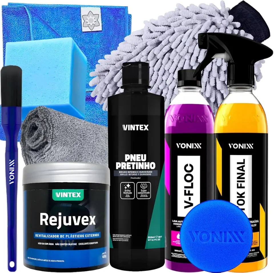 Kit Produtos Vonixx Para Lavagem De Motos e Carros V-floc Tok final Pneu pretinho Rejuvex Acessórios