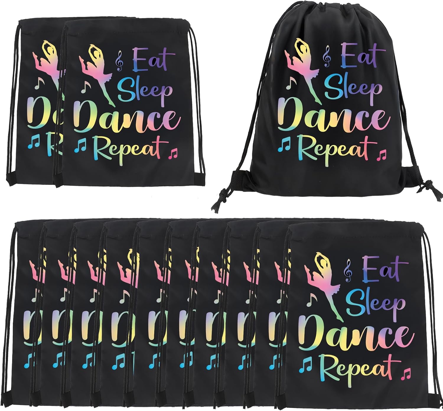12 Pcs Dance Party Favor Bags Dance Drawstring Backpack Sports Party Supplies Goodie Bags for Dancer Storage Candy Snacks Treat Bag for Sports Theme Birthday Parties(9.8x11.8Inch)