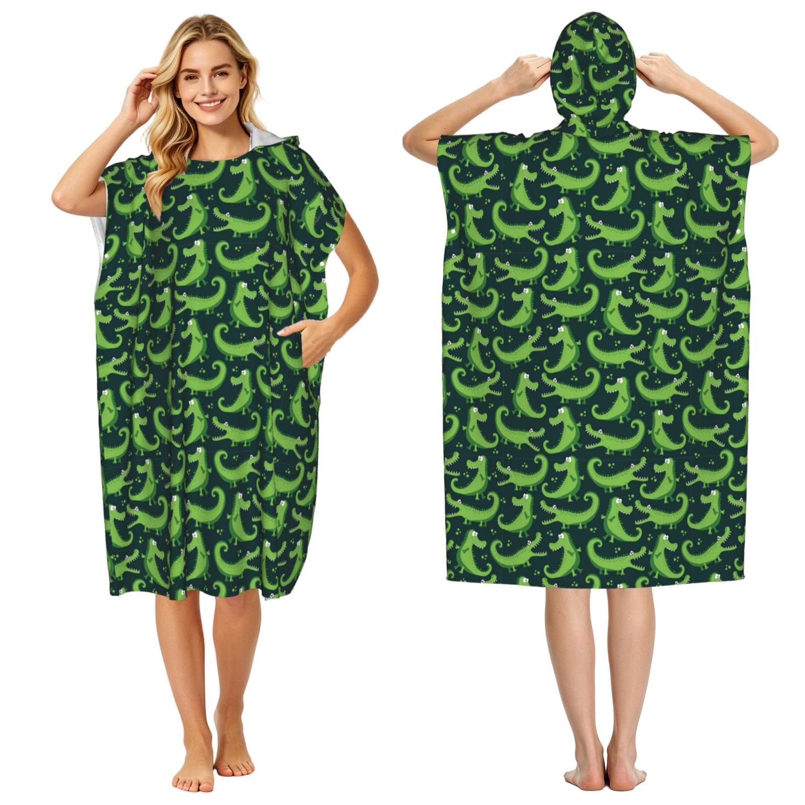 Noble Ren Cartoon Crocodile Adult Hooded Beach Towel Swimming Cover Outdoor Wearable Towels Bath Bathrobe Cape Quick Drying
