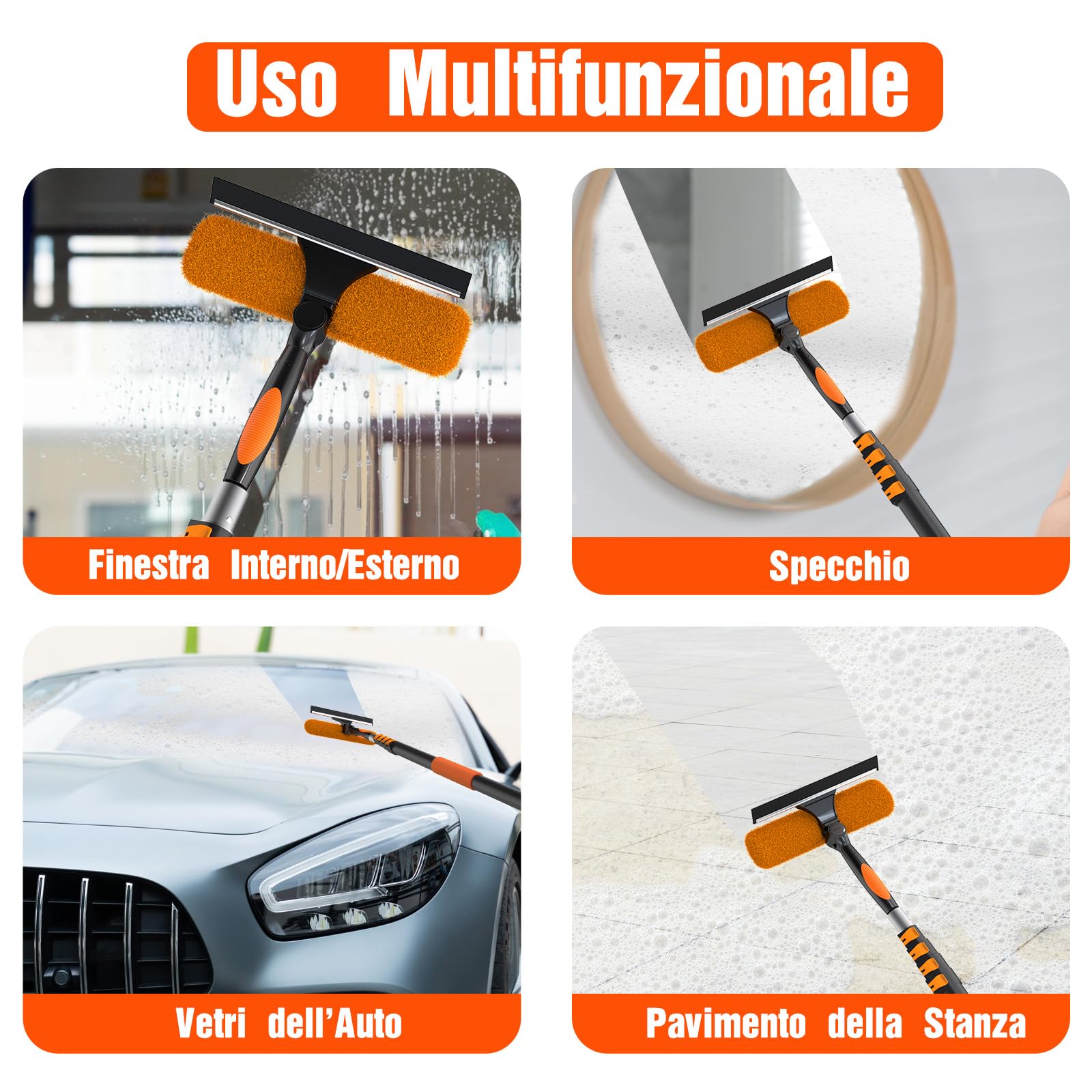 LAANPOLE Lavavetri con Asta Estensibile 6m, Lavavetri 2-in-1 per Pulizia Vetri, Kit di Pulizia Professionale per la Casa con Asta Telescopica 6m per Uso Interno ed Esterno