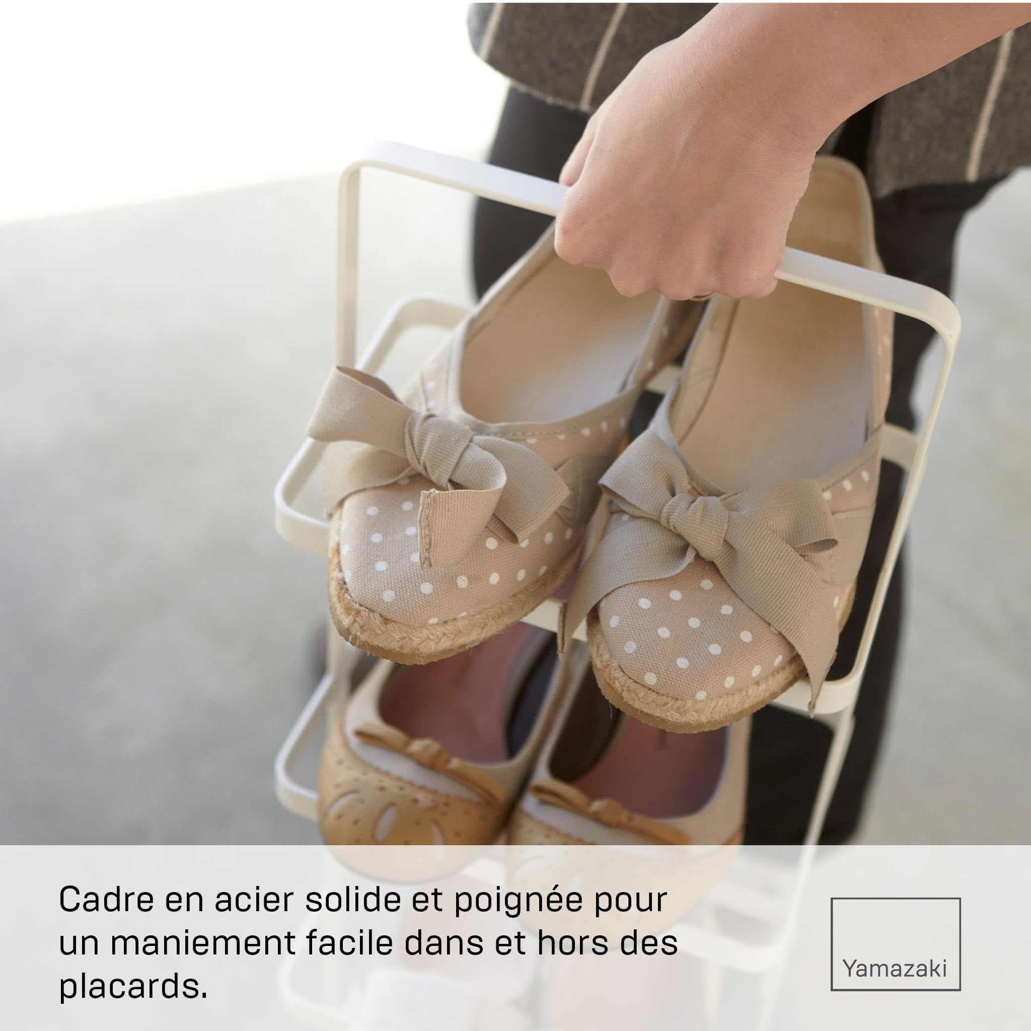 YAMAZAKI TOWER Étagère à chaussures haute, en acier -porte chaussures à 5 niveaux, pour 5 paires, étroite, rangement - 18 x 22 x 77,5 cm, design japonais, blanc
