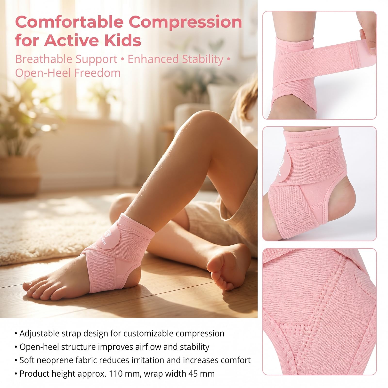 Lilbitty 2 Stück Knöchelbandage pour Enfants, Soutien pour Cheville, Sport, entorse, néoprène, Manchon de Compression Respirant avec enveloppe Ajustable (Rose, M)