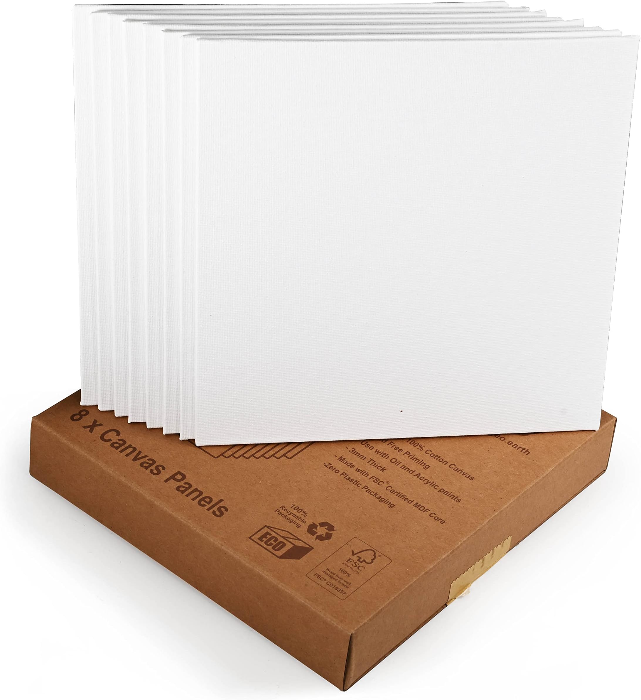 3mm FSC Canvas Panel 20 x 20cm, Pack of 8, 100% Plastic Free Packaging