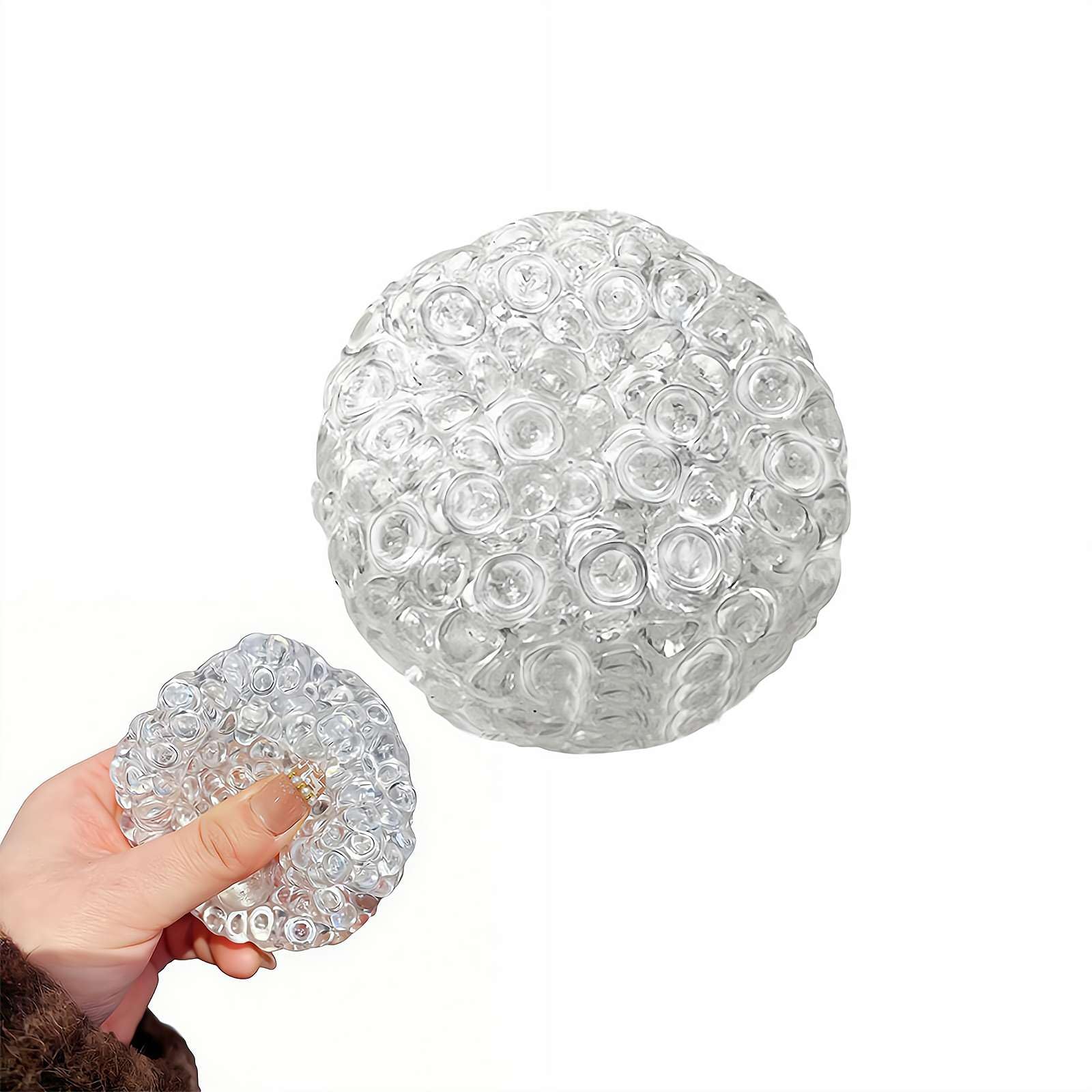 Soft Flexible Transparent Glass Noise Ball Fidget Ball Stress Relief Squeeze Balls with Glass Bead Inside Bubble Touch Sensory Balls for Anxiety Relief Desktop Sensory Play Gift