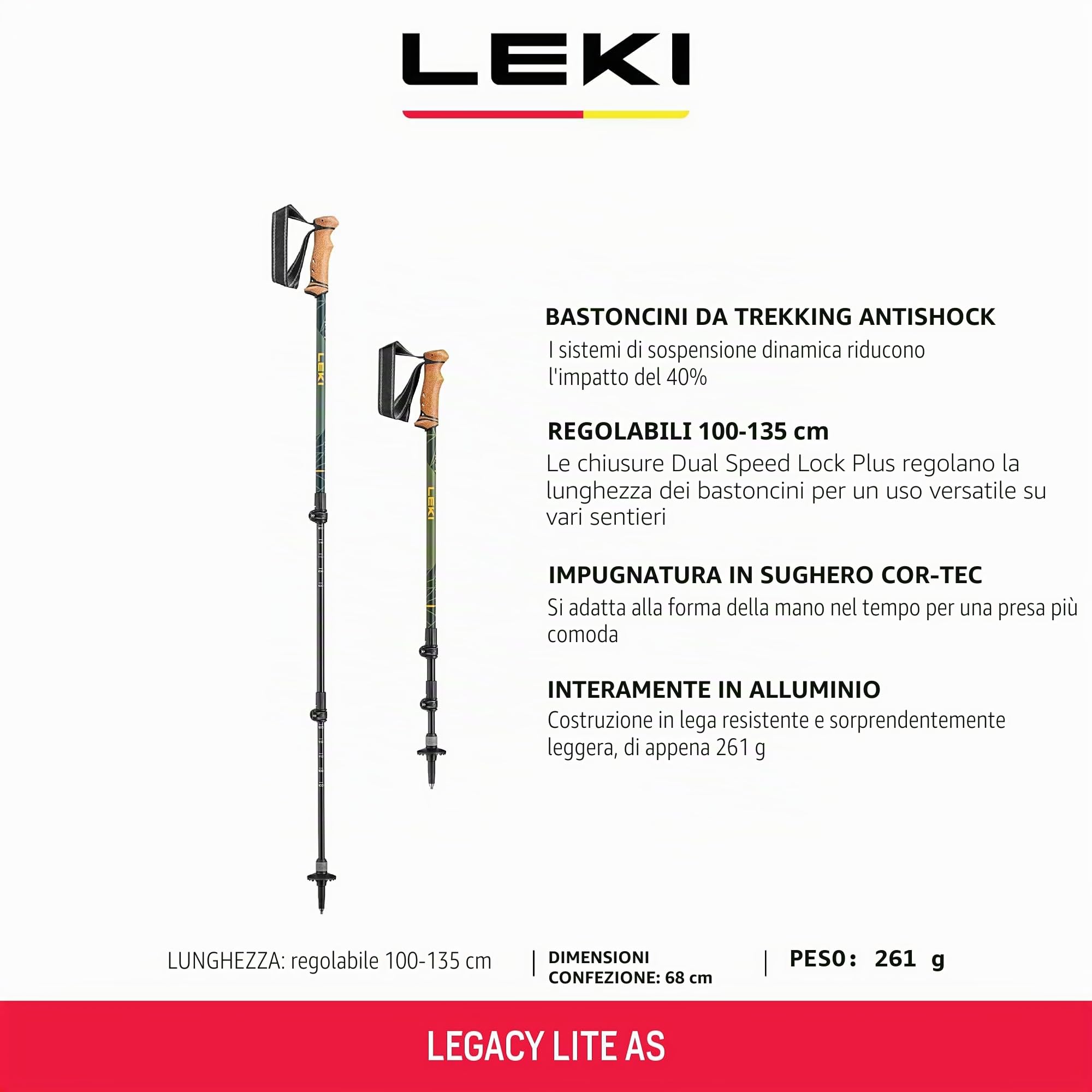 Leki Bastoncini Legacy Lite AS, Mango-olivgreen-Bottlegreen, 100-135cm