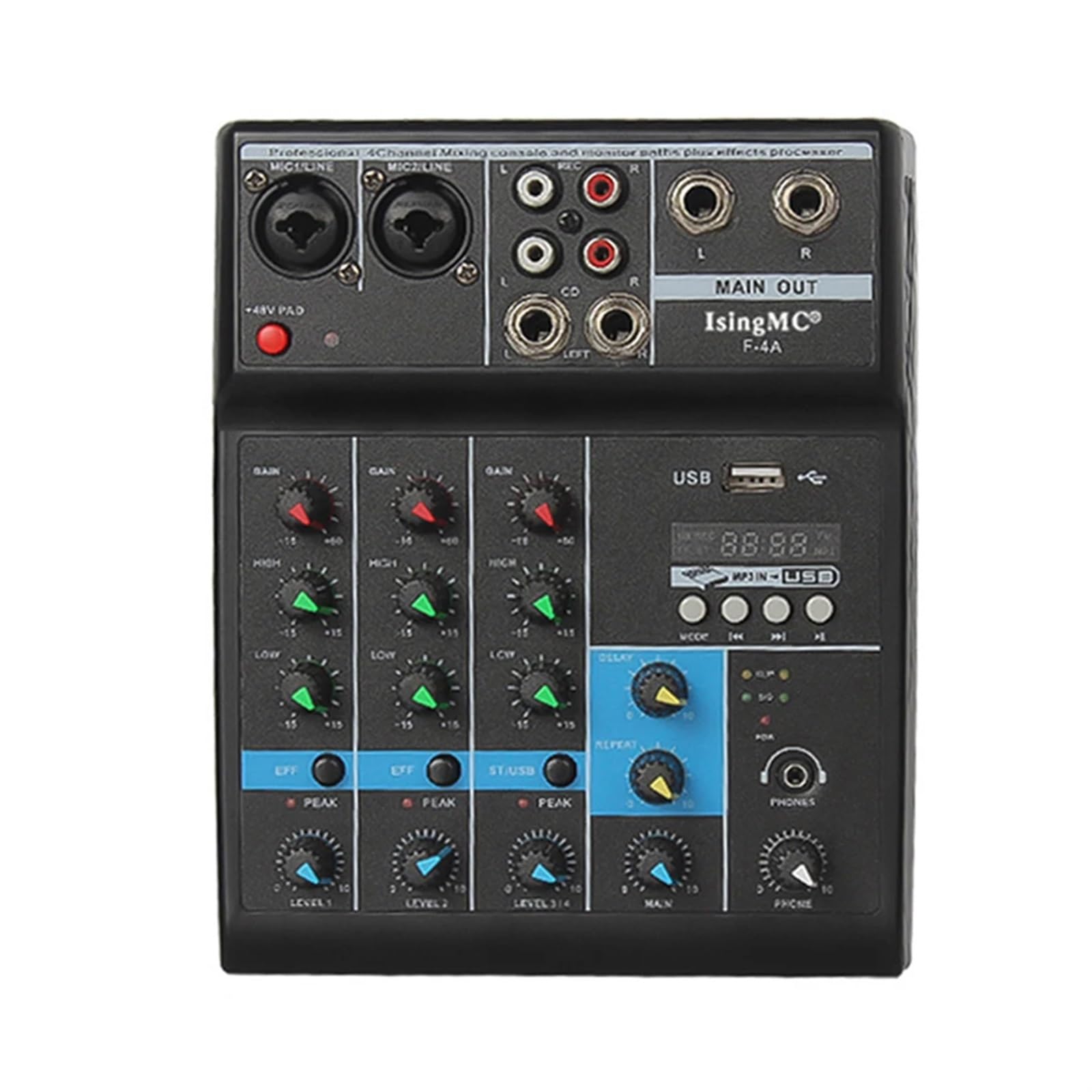 Kontroler DJ-ski, Konsola miksowania dźwięku Interfejs USB Wejście miksera audio F-4A Bezprzewodowy 4-kanałowy monitor zasilania Phantom do komputera
