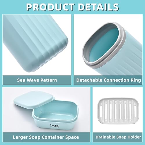 Miniatura 5 de VITVITI Estuche de viaje para cepillo de dientes, contenedor de jabón de viaje portátil a prueba de fugas, bandeja de 19.99 cm con porta cepillo y