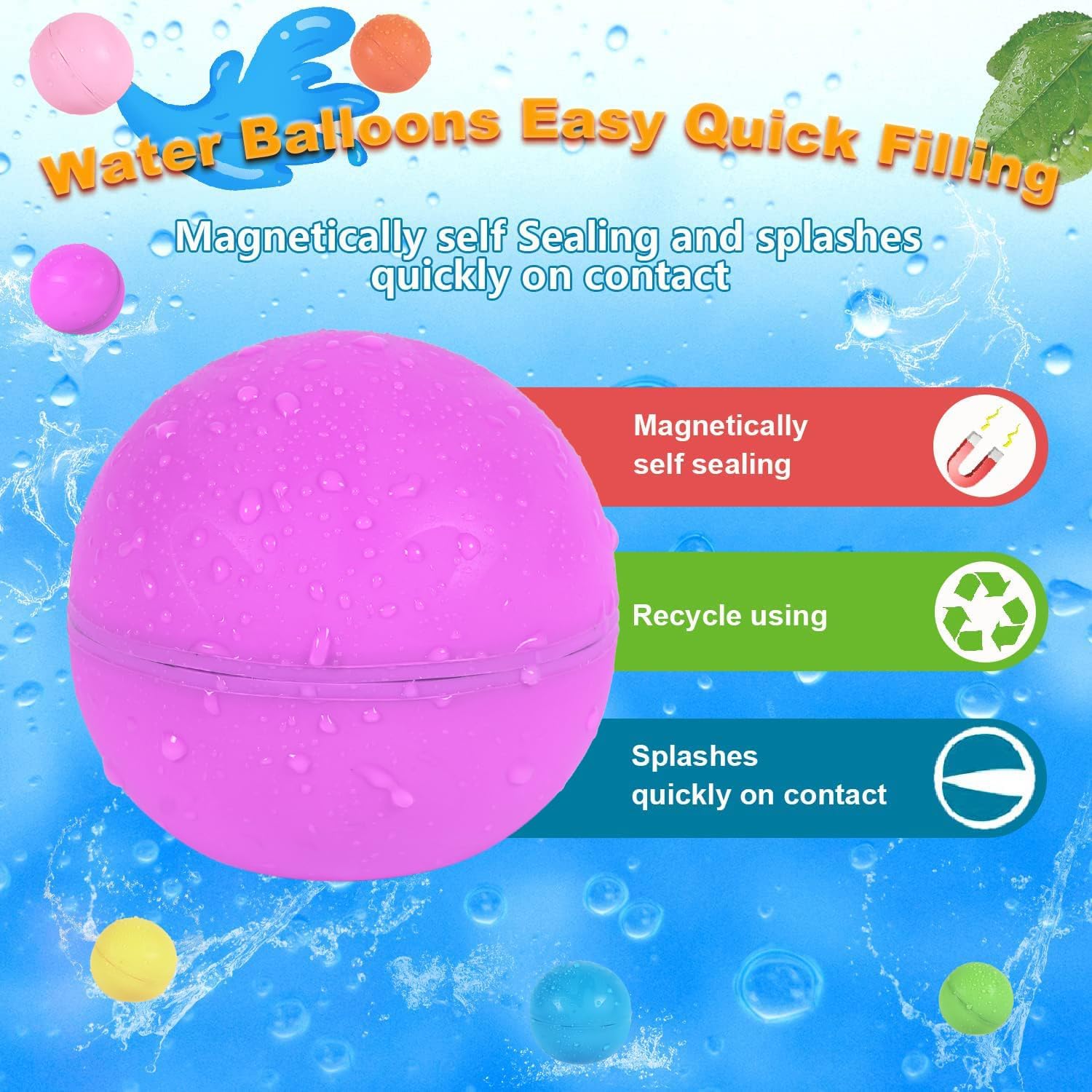 98K Reusable Water Balloons 18 Pcs with Mesh Bag, Pool Beach water Toys for Boys and Girls, Outdoor Summer Toys for Kids Ages 3-12