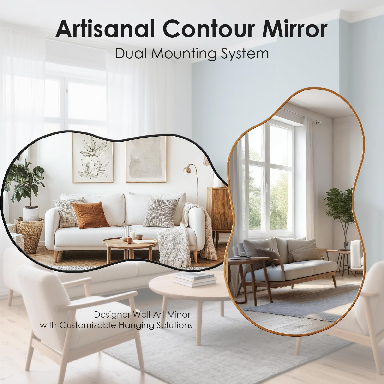 Clevich Specchio asimmetrico 66 x 116 cm, Specchio da Parete Decorativo Con Cornice InAlluminio, sottile design moderno, per Soggiorno, Ingresso, Camera da Letto, Corridoio Specchio da Appendere