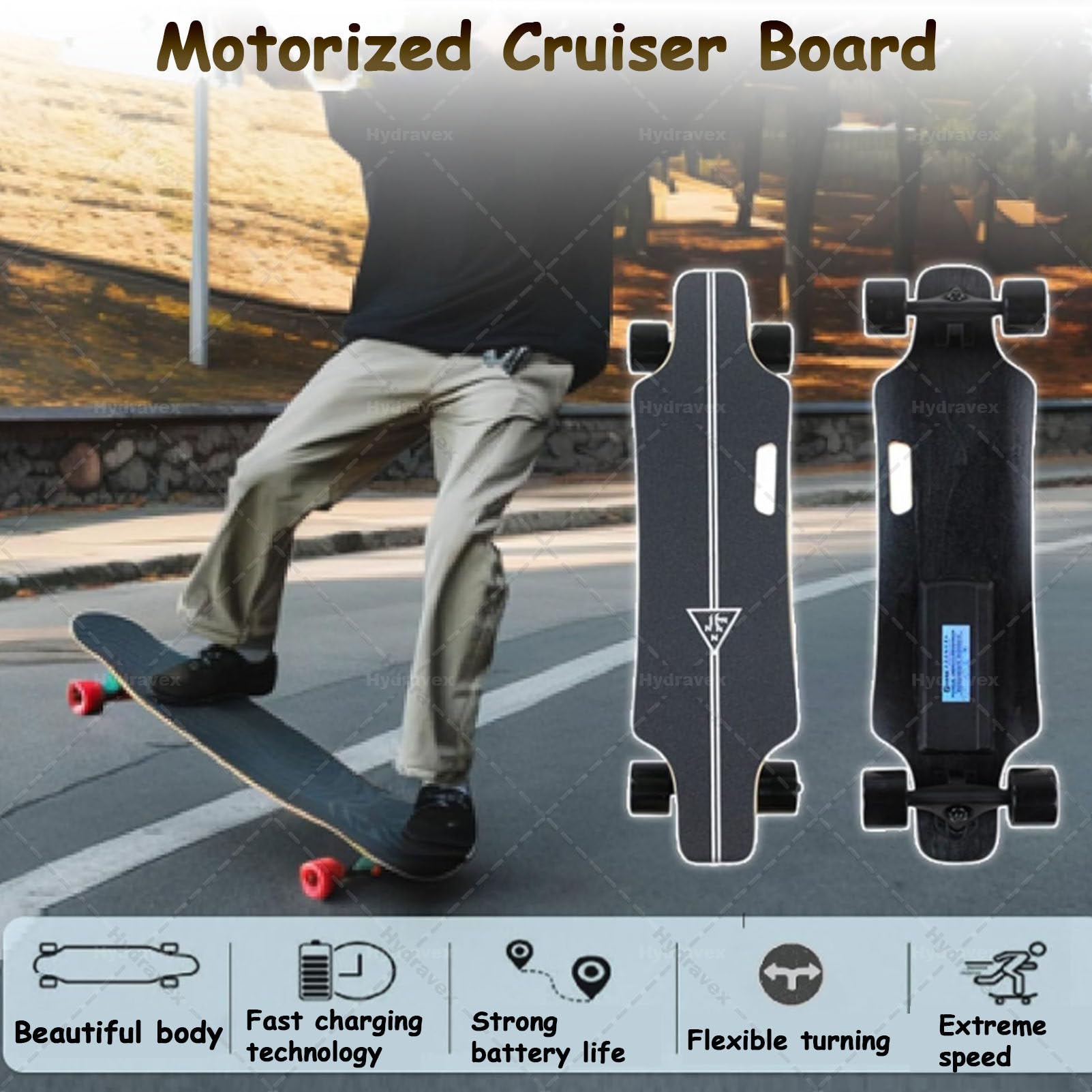 Elektryczna deskorolka z pilotem, kompletna deskorolka Cruiser Longboard dla dorosłych, łatwa w transporcie, łatwa w transporcie, z uchwytem, ​​zasięg 15 km, silniki w piaście 350 W C