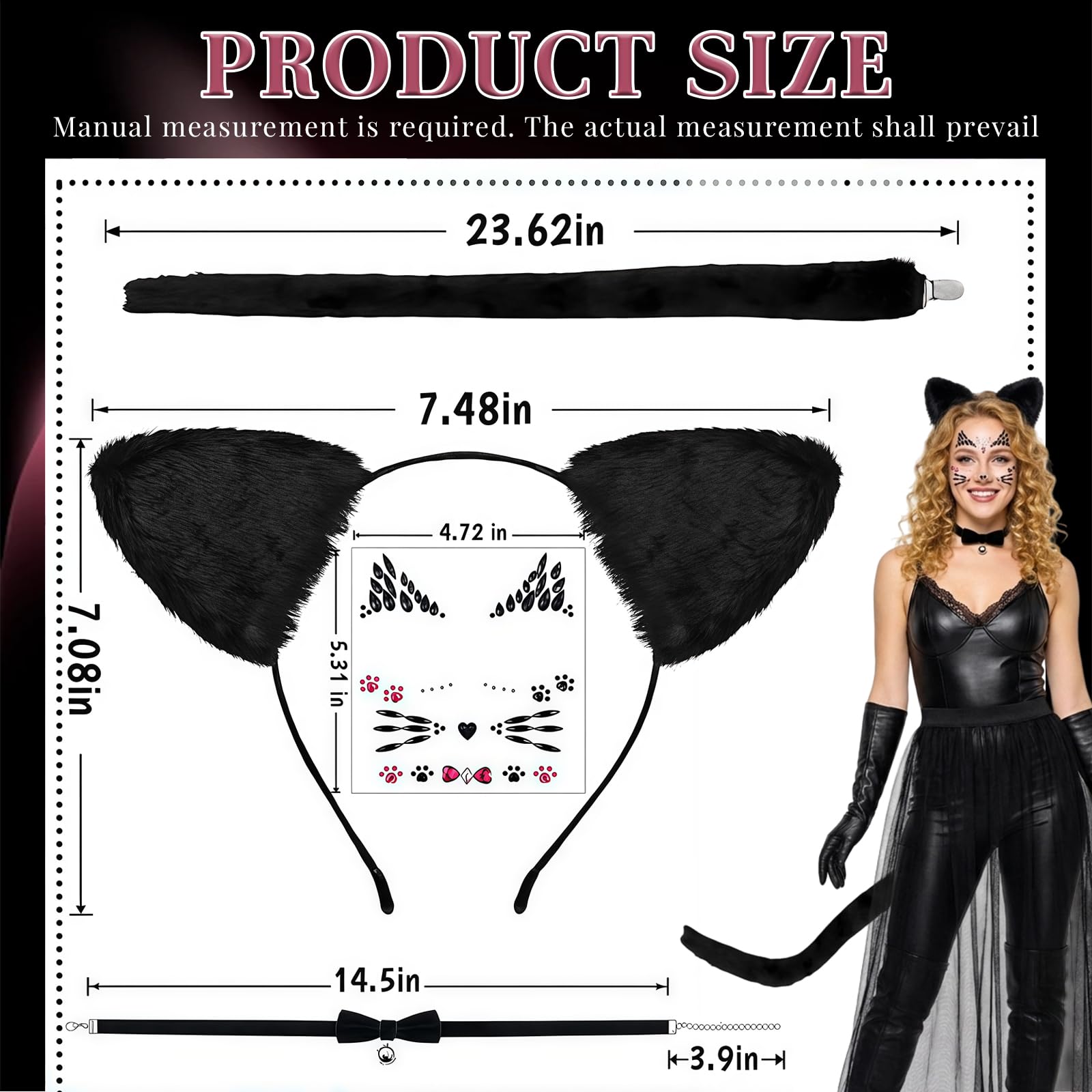 Cosblisvia 4 Pcs Cat Ears Set, Cat Costume Accessories, Choker & Tail for Women Ladies, Girls for Party Carnival, Cosplay - Image 2