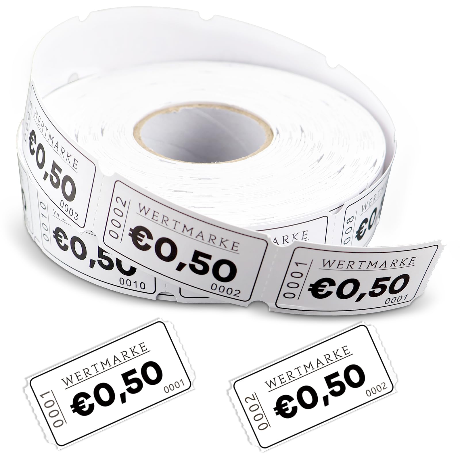 Jetons pour repas & boissons, rouleaux 1000 feuilles, numérotation continue, facile à déchirer (0,5 euro)