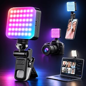Coverzone Mini RGB LED Dolgu I , 108 LED, 6W, 2000mAh, 2500-9000K, CRI 95,%0-100 Ayarlanabilir Parlakl k, 7 Ge i li Renk, USB-C, 1/4 Vida Ba lant s , 360  A , SOS Fla , ABS+PC | XK-FL02