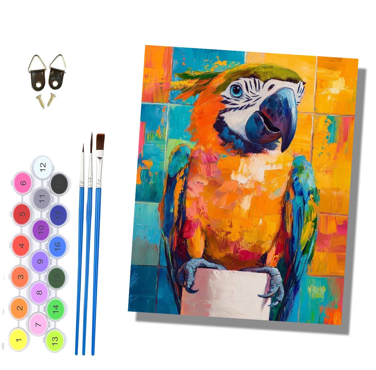 HONGPZH Paint by Numbers for Adults and Beginner Painting by Number Kits On Canvas Without Frame DIY Color Oil Painting Acrylic Paints Home Wall Decor 40x50cm/16x20in Colorful Parrot