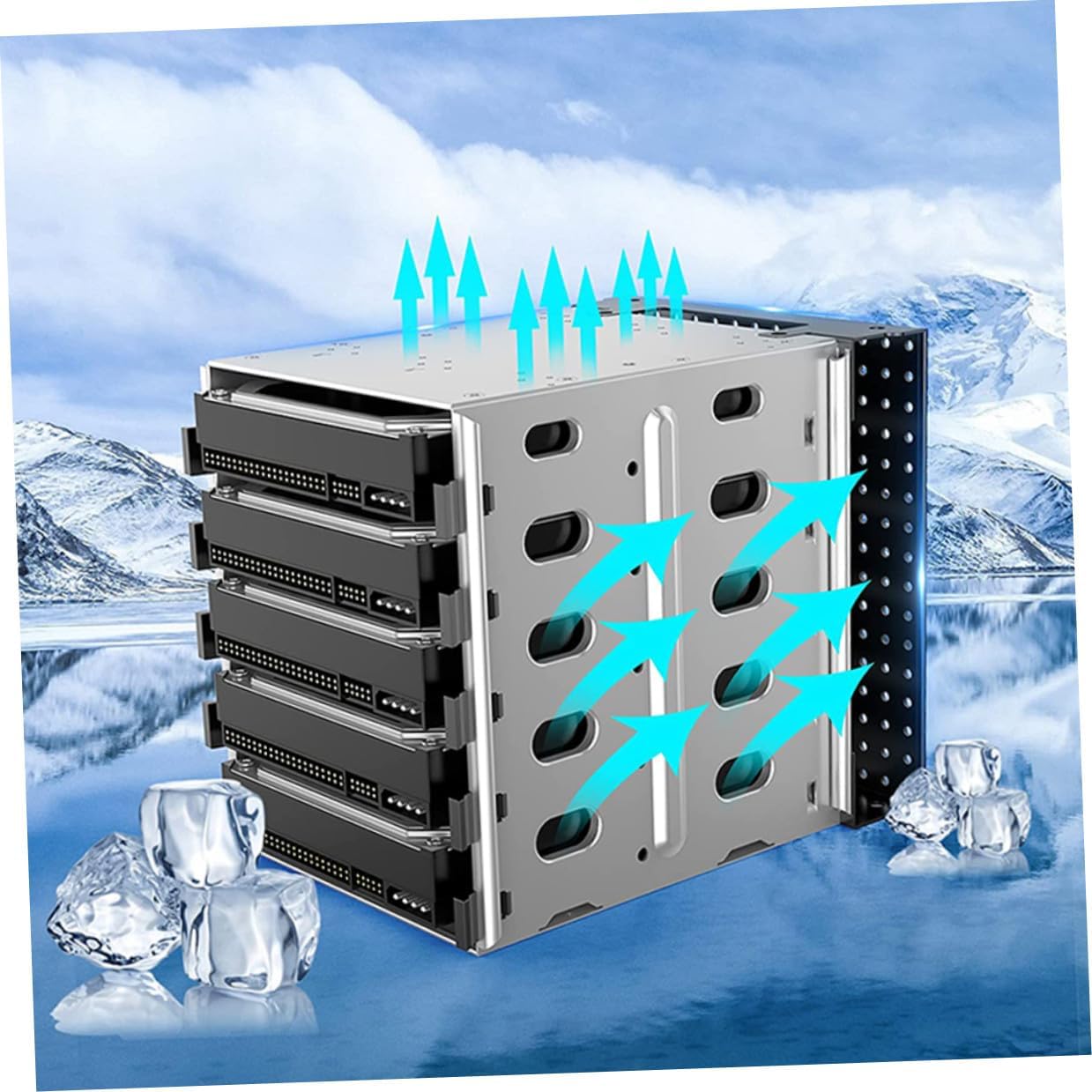 Cabilock 5-inch Hard Drive Cage with Fan, 5-Bay HDD Mounting Bracket for Desktop Pc, Multi-Layer Hard Disk Rack Compatible with 5.25-inch Drive Bay for Computer Storage Expansion