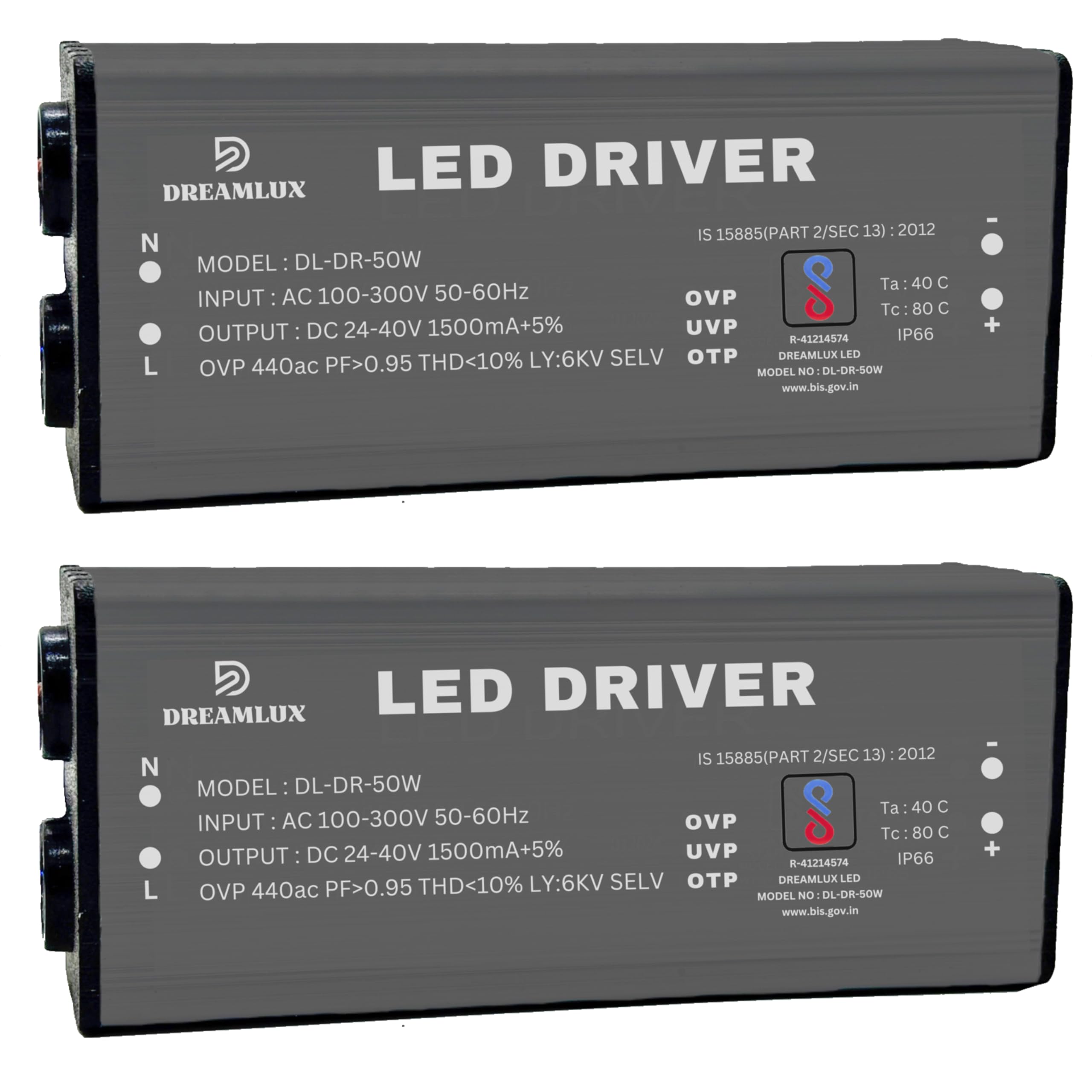 Dreamlux 50watt 1500mA IP66 Led Driver With 6Kv Surge,OVP,UVP,OTP Protection for Street/Flood Light Repairing | BIS Approved | IP66 Waterproof - (Color : Black, Pack of 02pc)