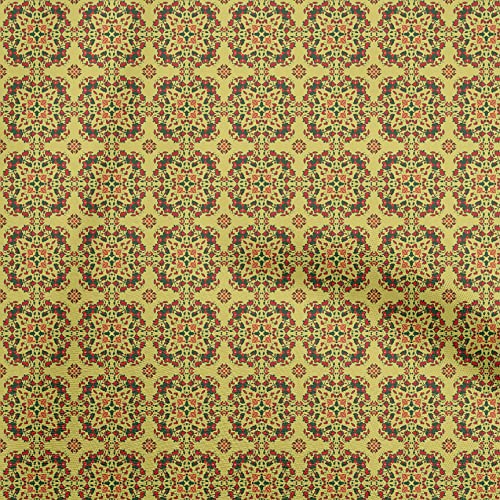 oneOone Rayon Yellow Fabric Arabic Moroccan Sewing Material Print Fabric By The Yard 56 Inch Wide