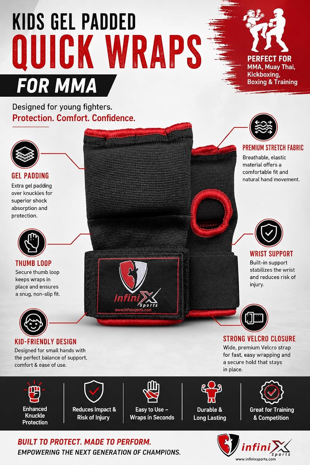 Boxing Hand Wraps Inner Gel Gloves for Punching, Elasticated Padded Bandages Under Mitts Quick Wraps for Kids, Men & Women, Fist Protector, Great for MMA Training image 4