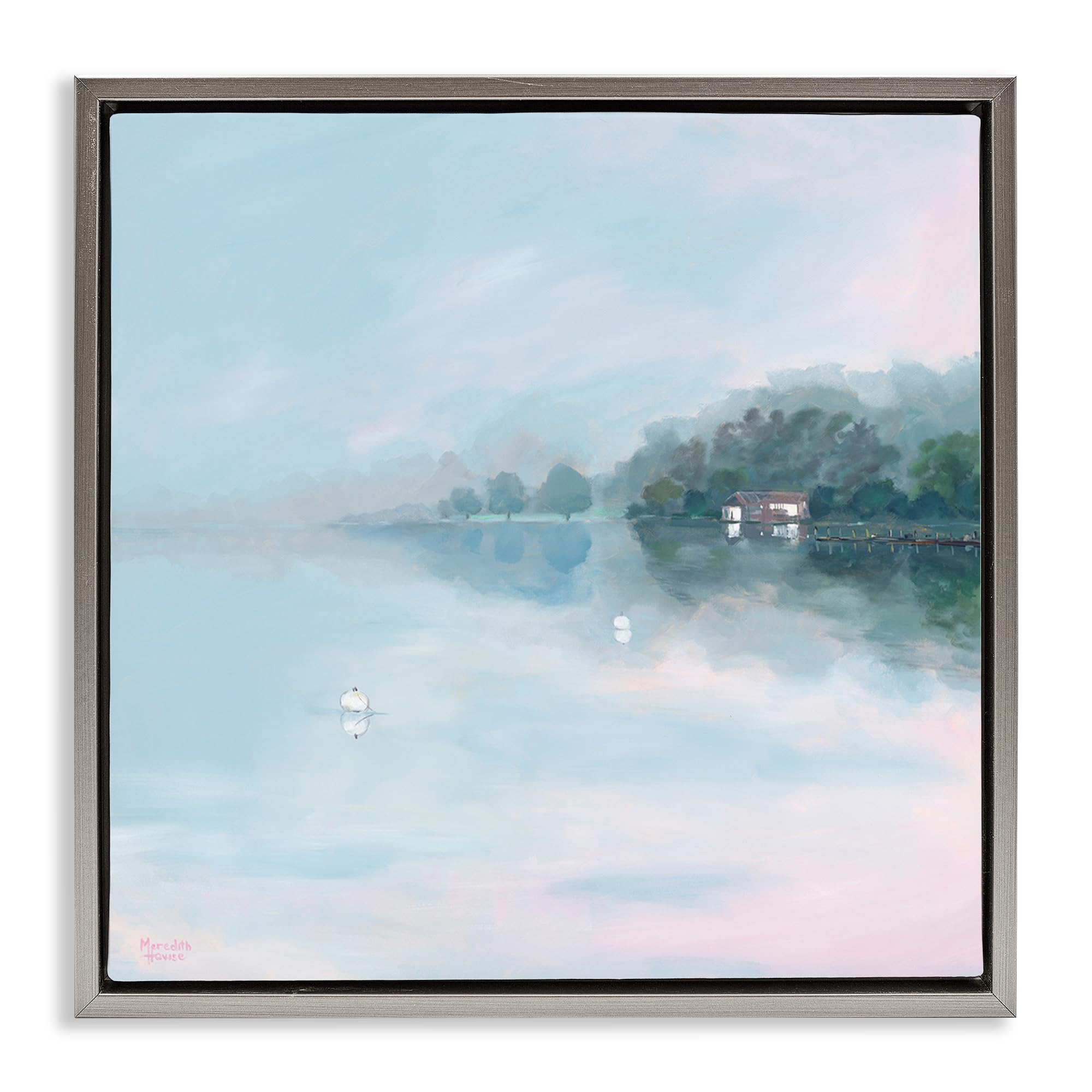 Stupell Industries Misty Lake Windermere Reflection 'Morning At Lake Windermere', Floating Frame Canvas Art, Gray, 18 X 18 Inches, Easy To Hang And Sturdy, Made In Usa, By Meredith Howse