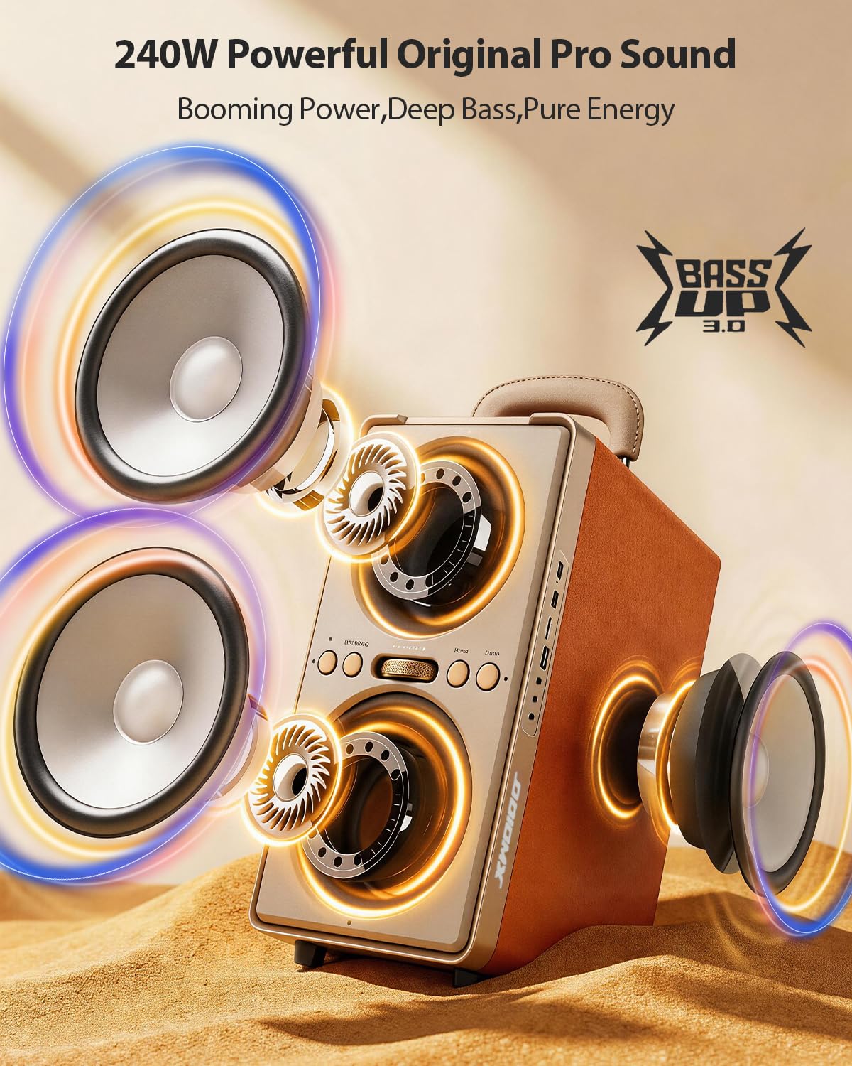 240W Musikbox Bluetooth Groß, kraftvoller, lauter Klang mit tiefen Bässen, 20H Akku,TWS-Funktion, Party Bluetooth Lautsprecher für Outdoor, Partys, Strand, Garten und Zuhause (Orange)
