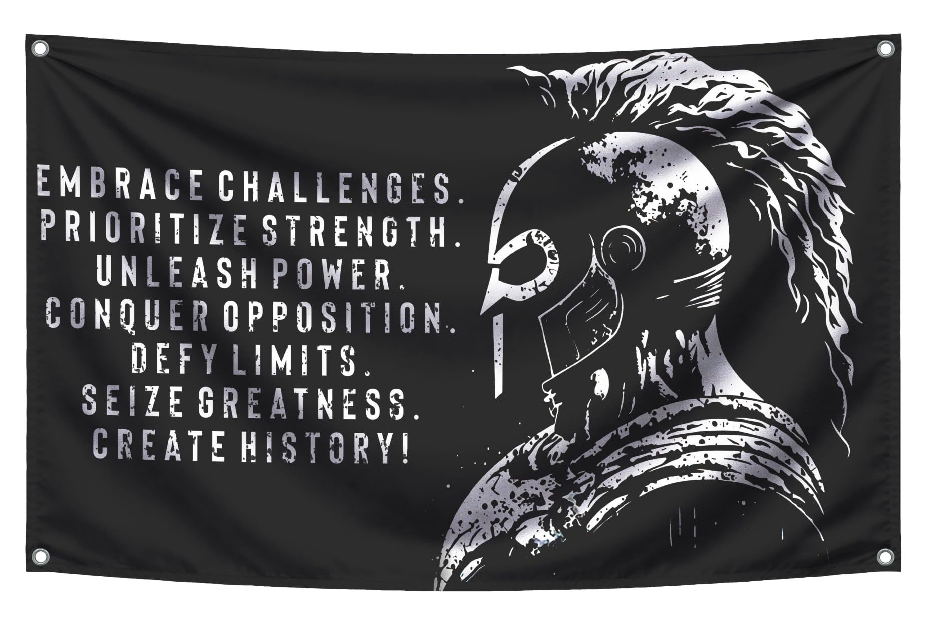 LUIVU 3x5 Feet Challenge & Courage Motivational Banner - Black Gladiator Flag with 'Embrace Challenges' Quote - 36" x 60" Wall Flag for Home Gym Decor