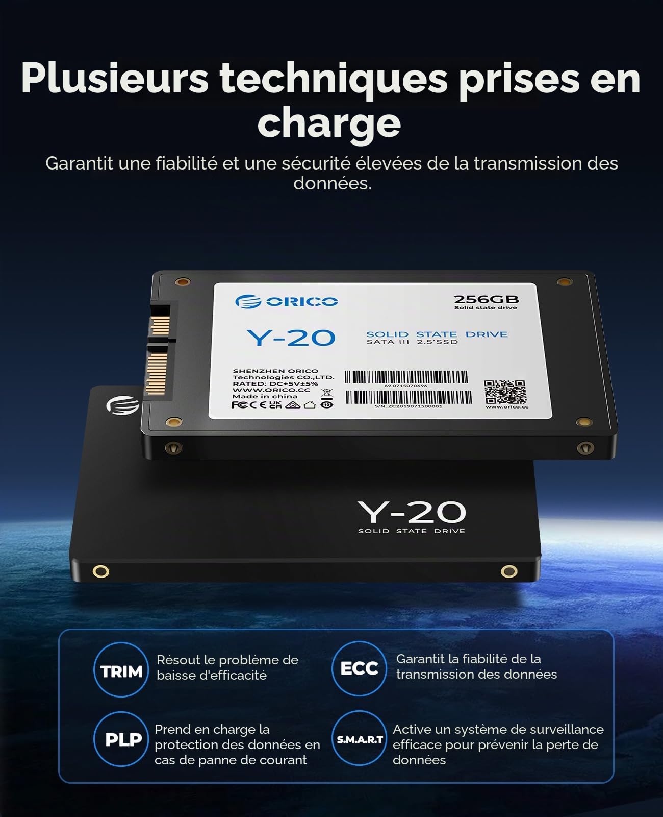 ORICO 128Go 2,5 Pouces SSD Interne SATA III 6Gb/s, 3D NAND Jusqu'à 500Mo/s Vitesse de Lecture, Compatible avec Les Ordinateurs Portables et Les PC de Bureau- Y20