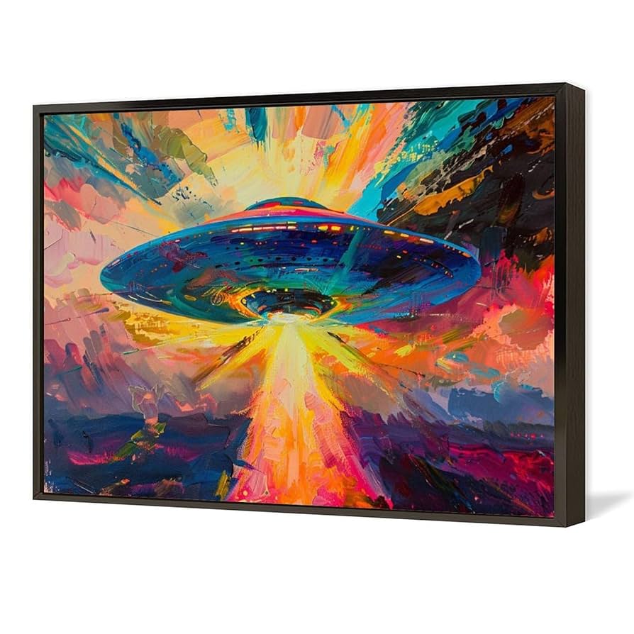 Amazon.co.jp: 絵画 UFOの到来インテリア 絵画 油絵イラスト