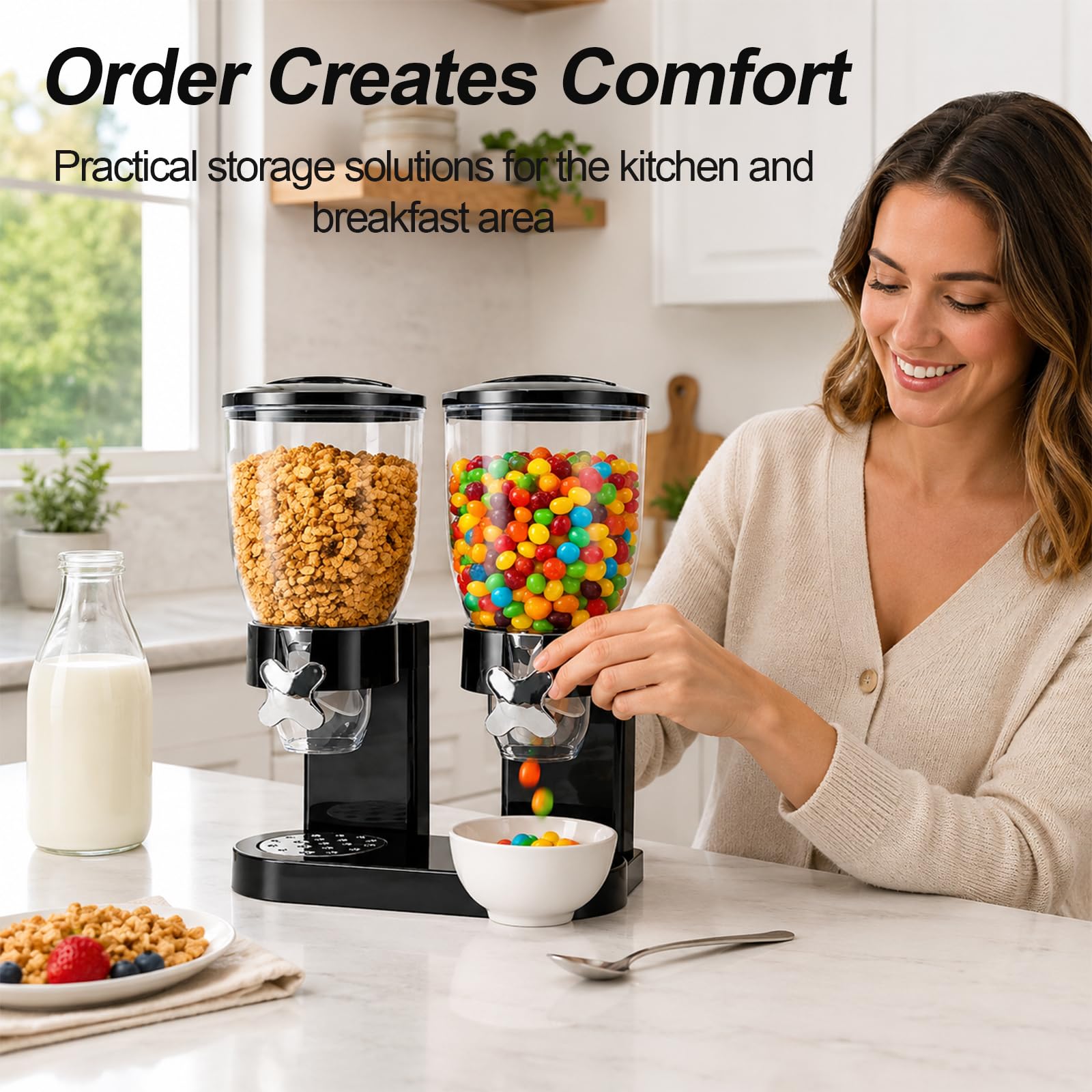 Cereal Dispenser Countertop 2L 2er Pack, Luftdichter Müslispender für die Organisation des Küchenvorratsraums, Ideal für Süßigkeiten, Müsli, Reis, Nüsse, Bohnen, Kaffebohnen