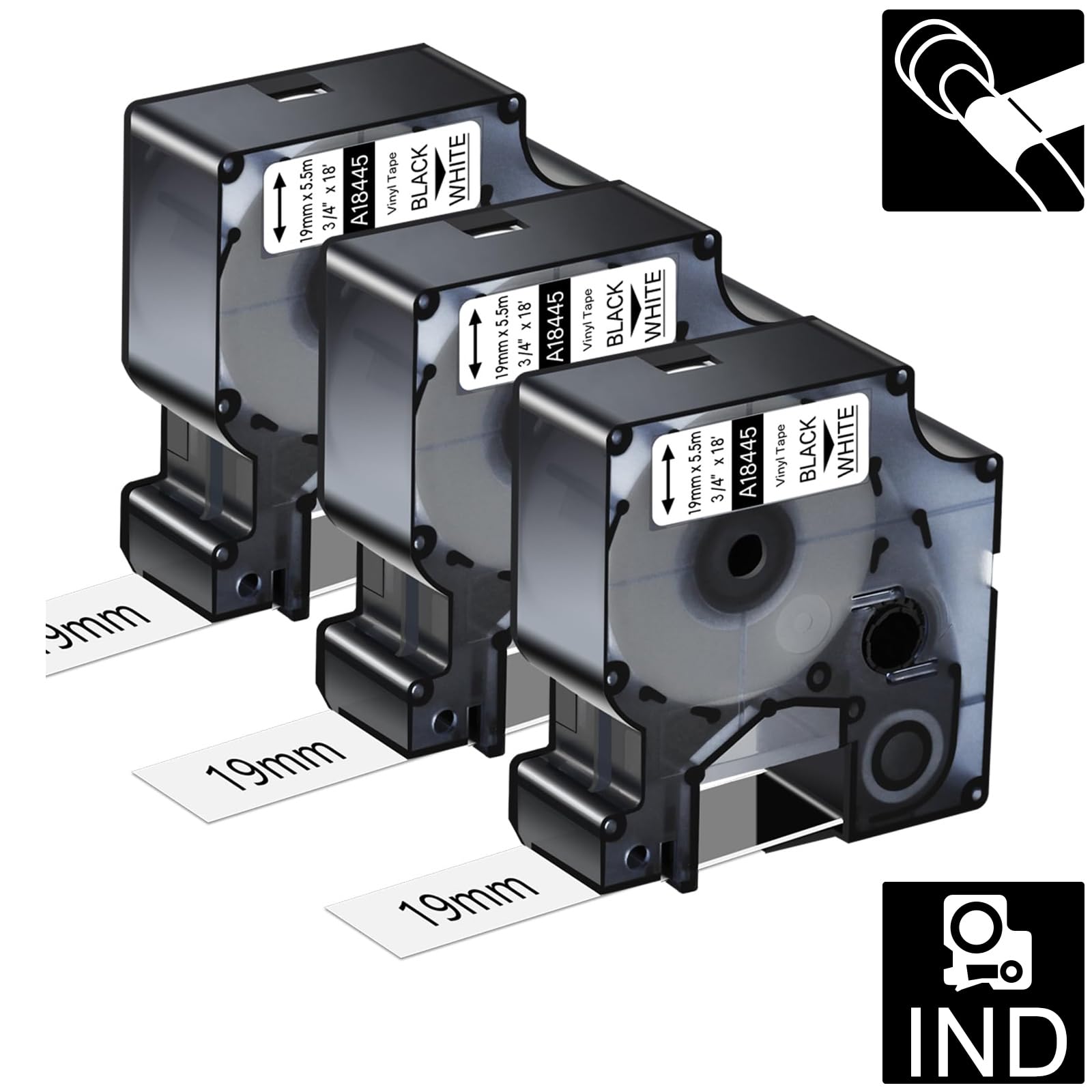 KCMYTONER Compatible for 18445 Rhino 5200 4200 Label Tape 3/4" Black on White Industrial Permanent Vinyl Tape for 5000 6000 Label Maker Refills, 19mm