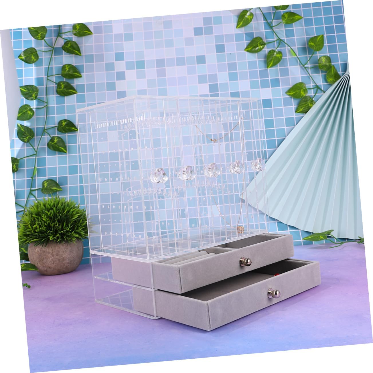 Cabilock Acrylic Jewelry Storage Display Stand Rack Necklace Ring Holder Decorative Box for Home for Friends Family